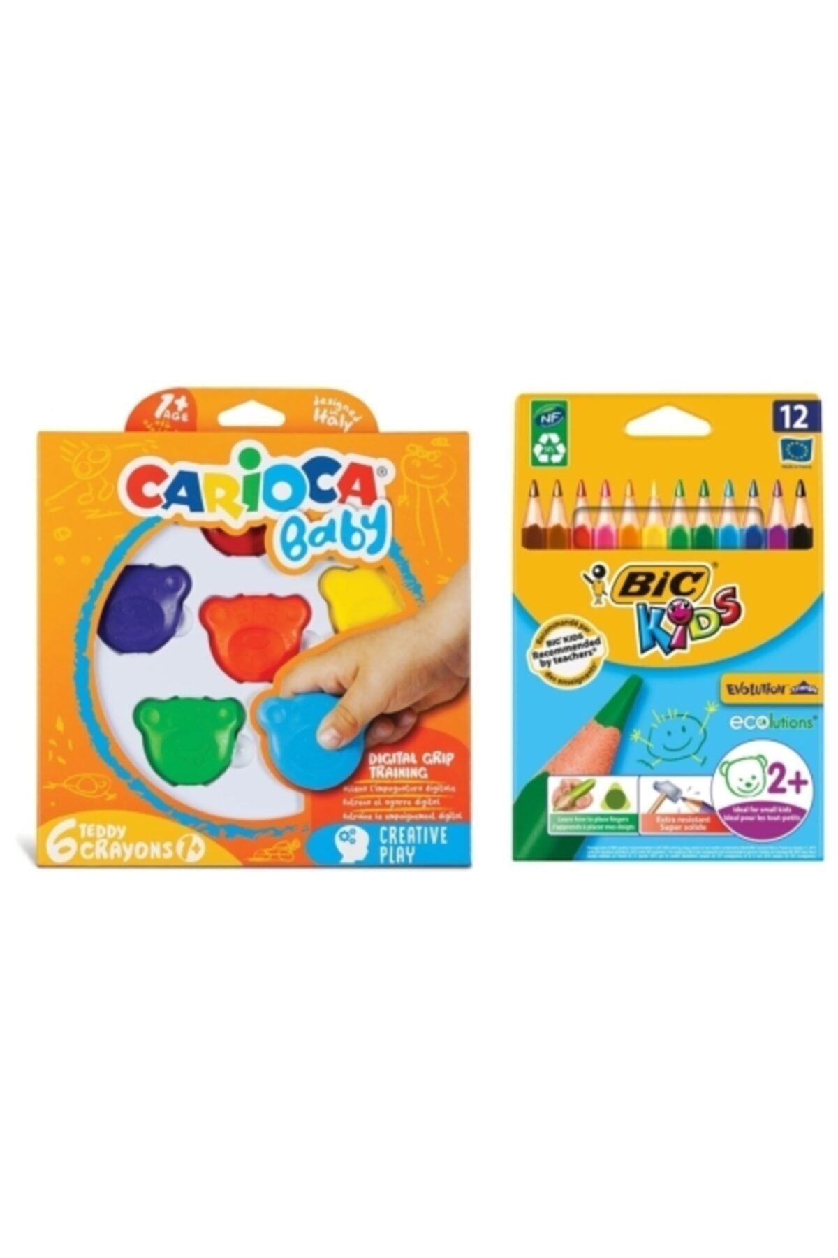 وسایل رنگ آمیزی چند مردانه و زنانه شمع آلوده به شکل تدی 6 مثلث Evoltion Kids 12 خشک جامبو Carioca