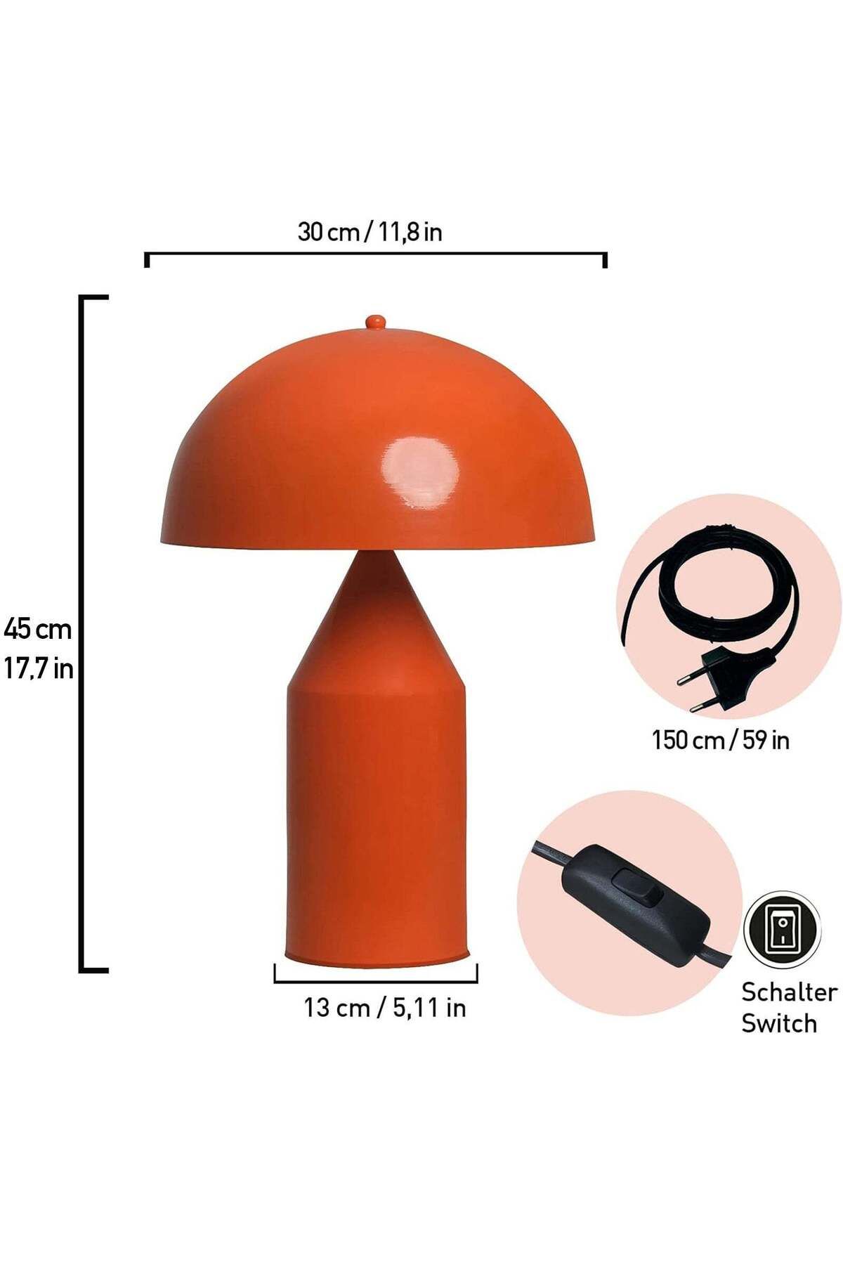 Bamyum-Lipeo Tischlampe Grün 30cm, Pilz Lampe, Metall Lampe, Orange 5
