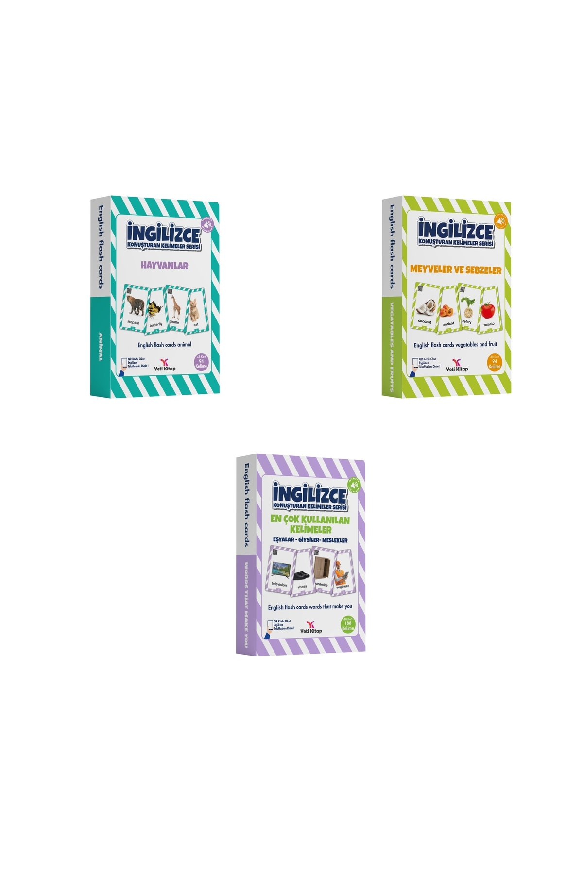 yeti kitap 4-9 Yaş İngilizce Konuşturan Kelime Kartları English Flash Cards/ Okul Öncesi ve İlkokul /376 Kelime