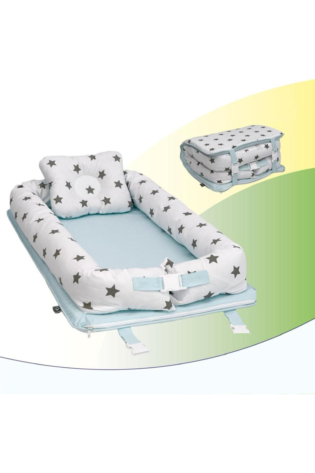 ebabynest Serisi Beyaz Yıldız Mavi Kombin Katlanabilir Nest