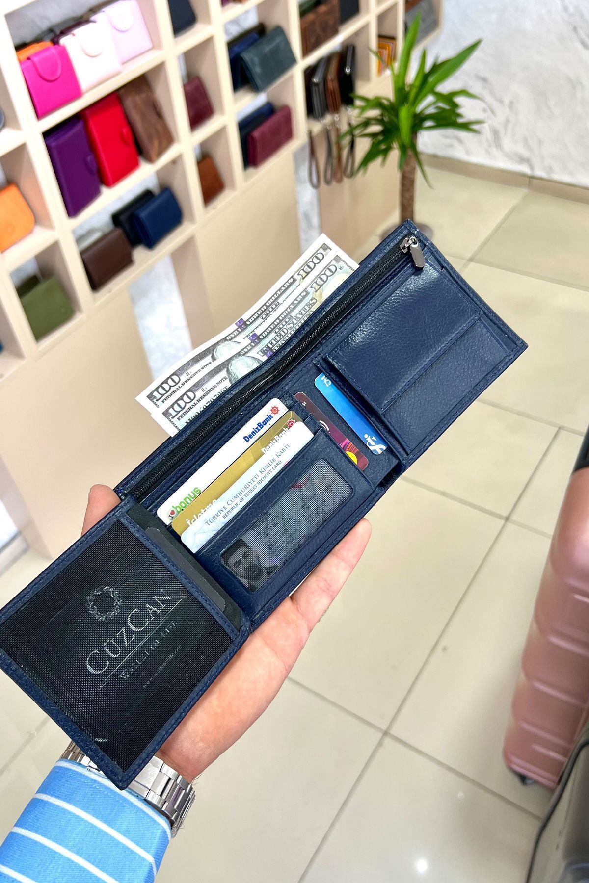 کیف پول مردانه LUKEN NAVY BLUE مردانه'S LEAGE چرمی شخصی ISIM طرح دار هدیه روز پدر CüzCan
