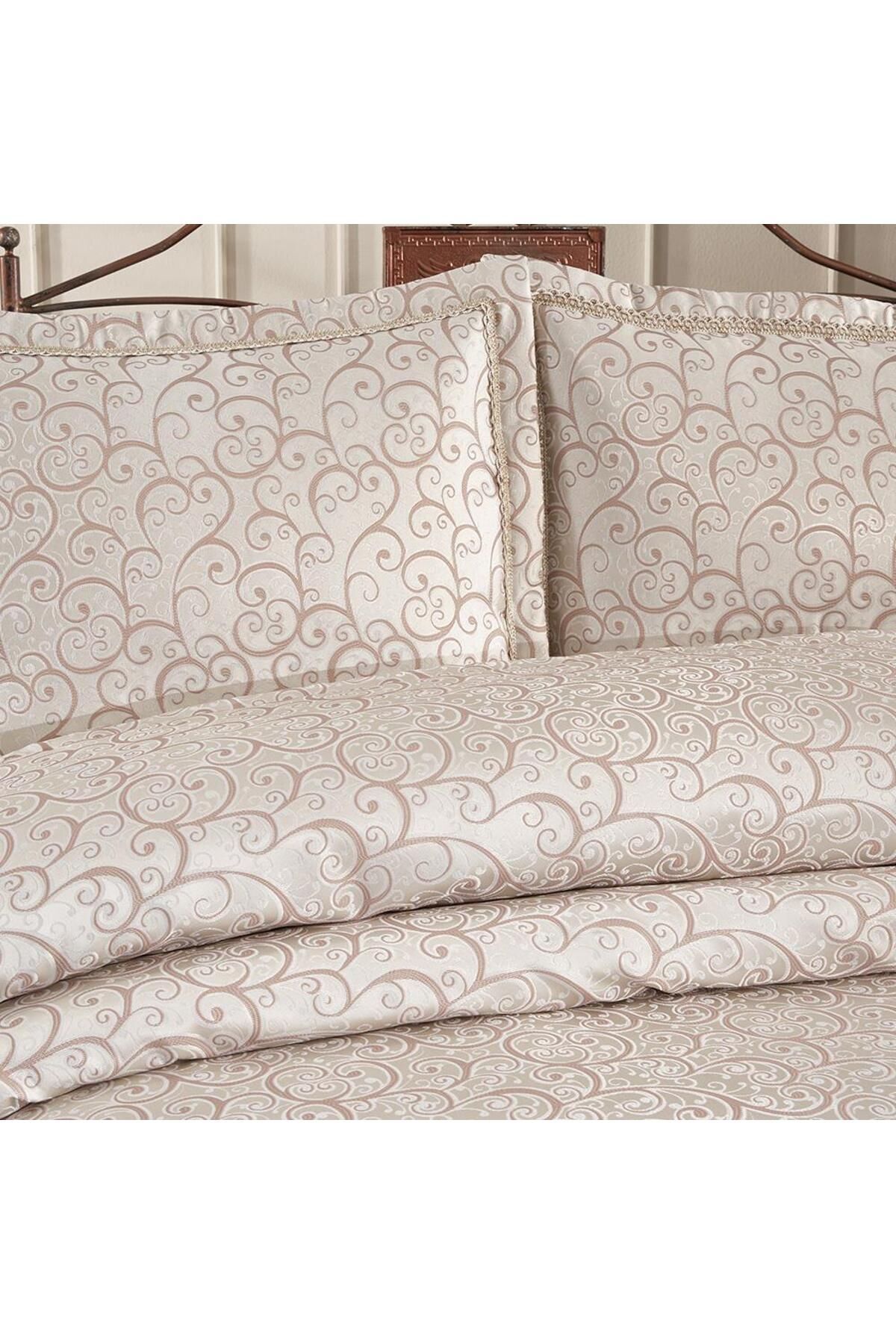 Elegante Lenora Krem-Vizon Çift Kişilik Çeyizlik Yatak Örtüsü 4
