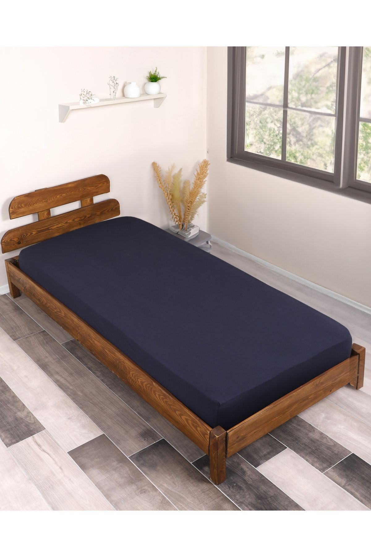 Single Lycra Combed Cotton Elastic Sheet (NAVY BLUE)