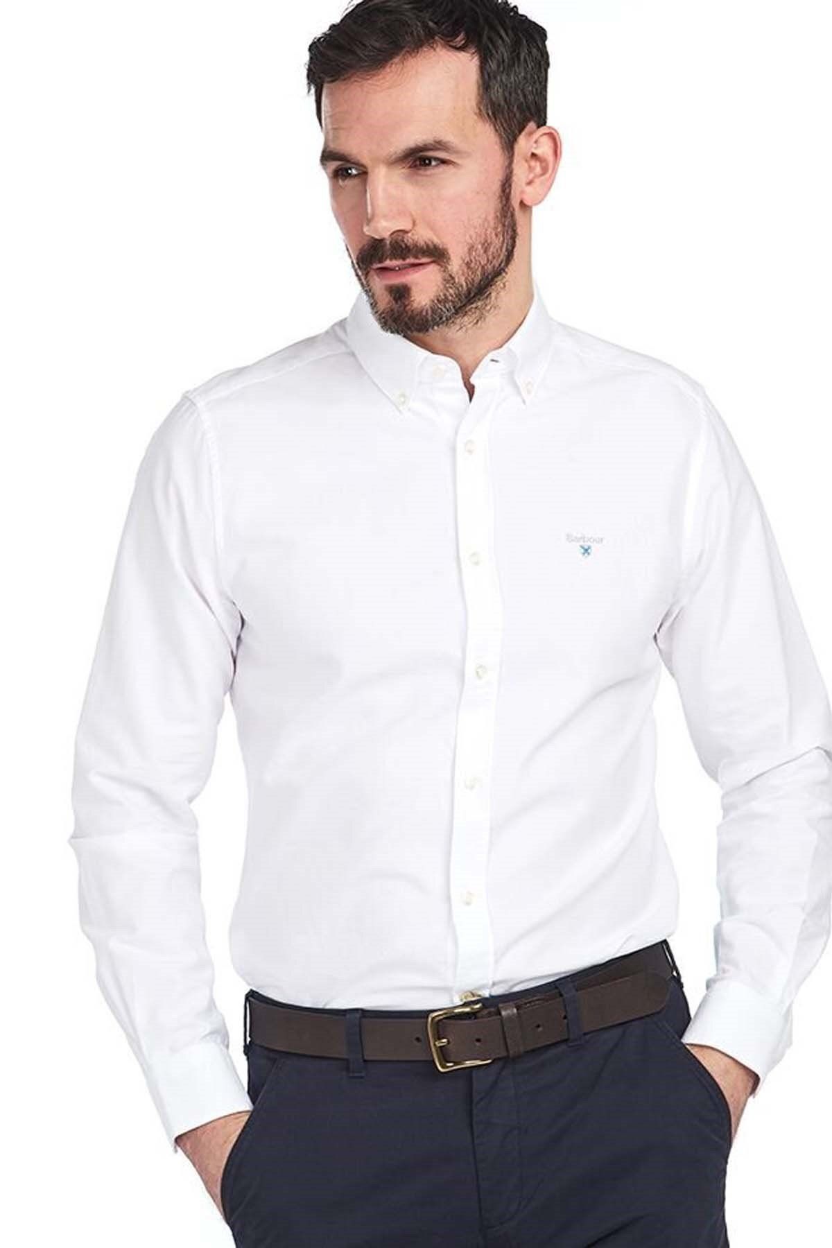 پیراهن / بلوز دکمه دار سفید مردانه آکسفورد 3 WH11 Barbour