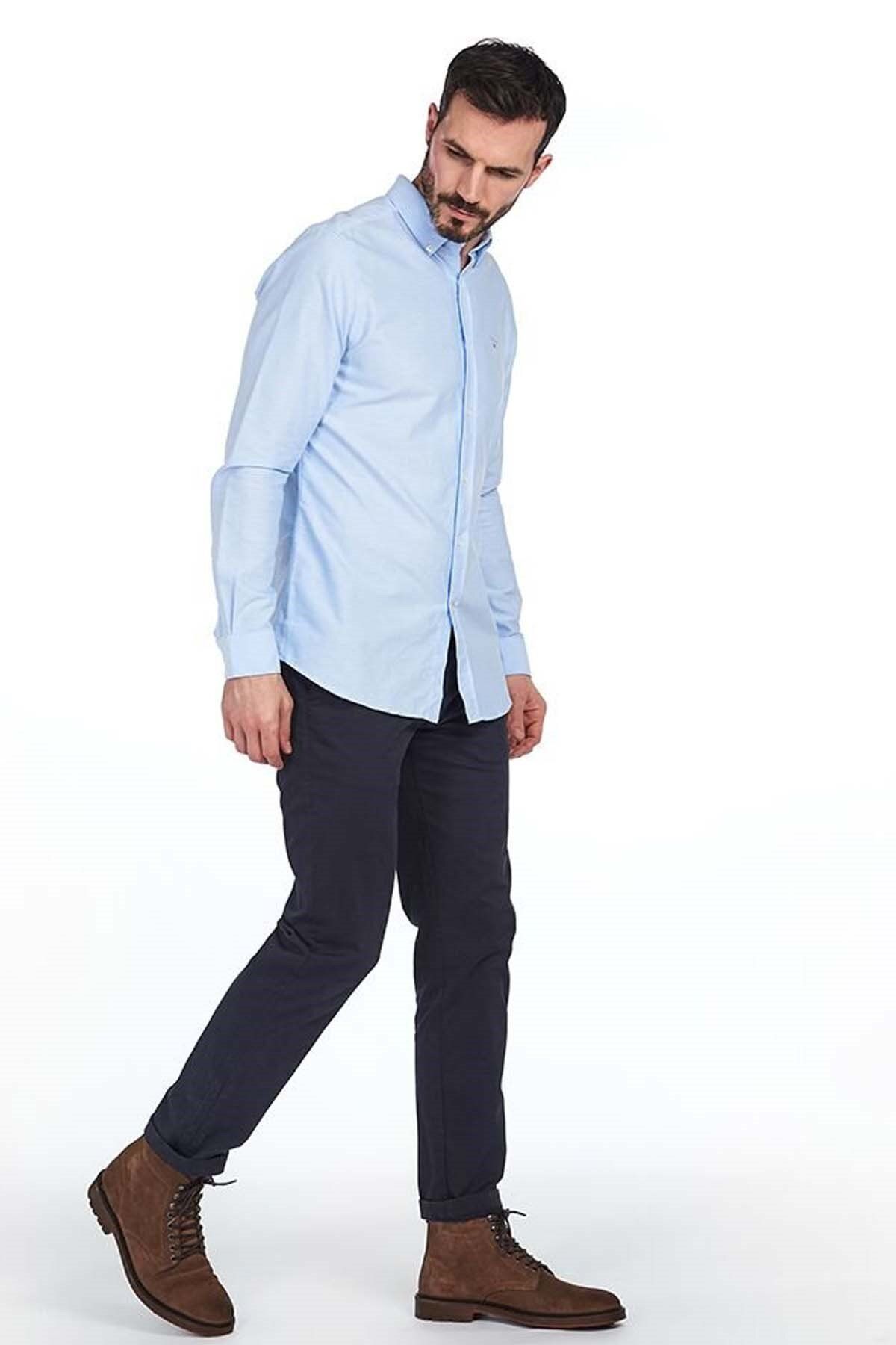 پیراهن / بلوز دکمه دار آبی مردانه آکسفورد 3 Bl32 Sky Blue Barbour
