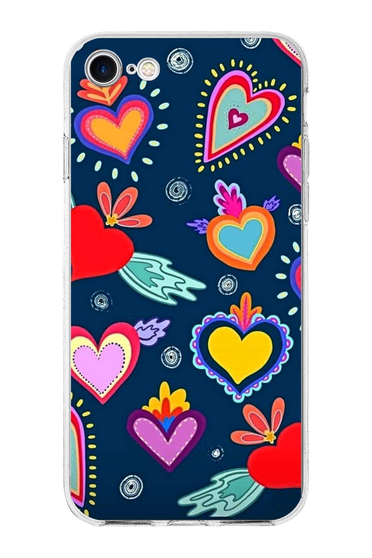 Apple iPhone SE ile Uyumlu 1mm Slim Fit Retro Renkler 3 Baskılı Şeffaf Kılıf