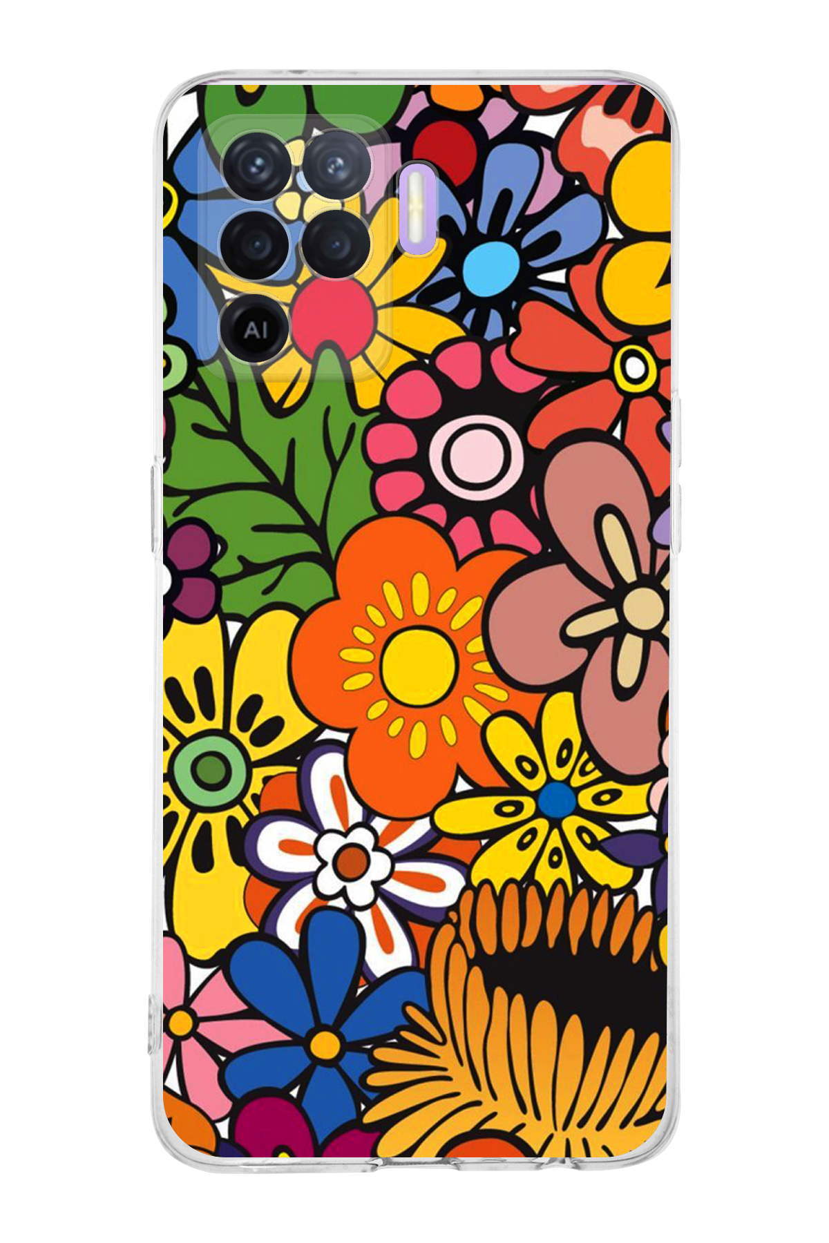 Oppo A94 ile Uyumlu 1mm Slim Fit Retro Renkler 2 Baskılı Şeffaf Kılıf