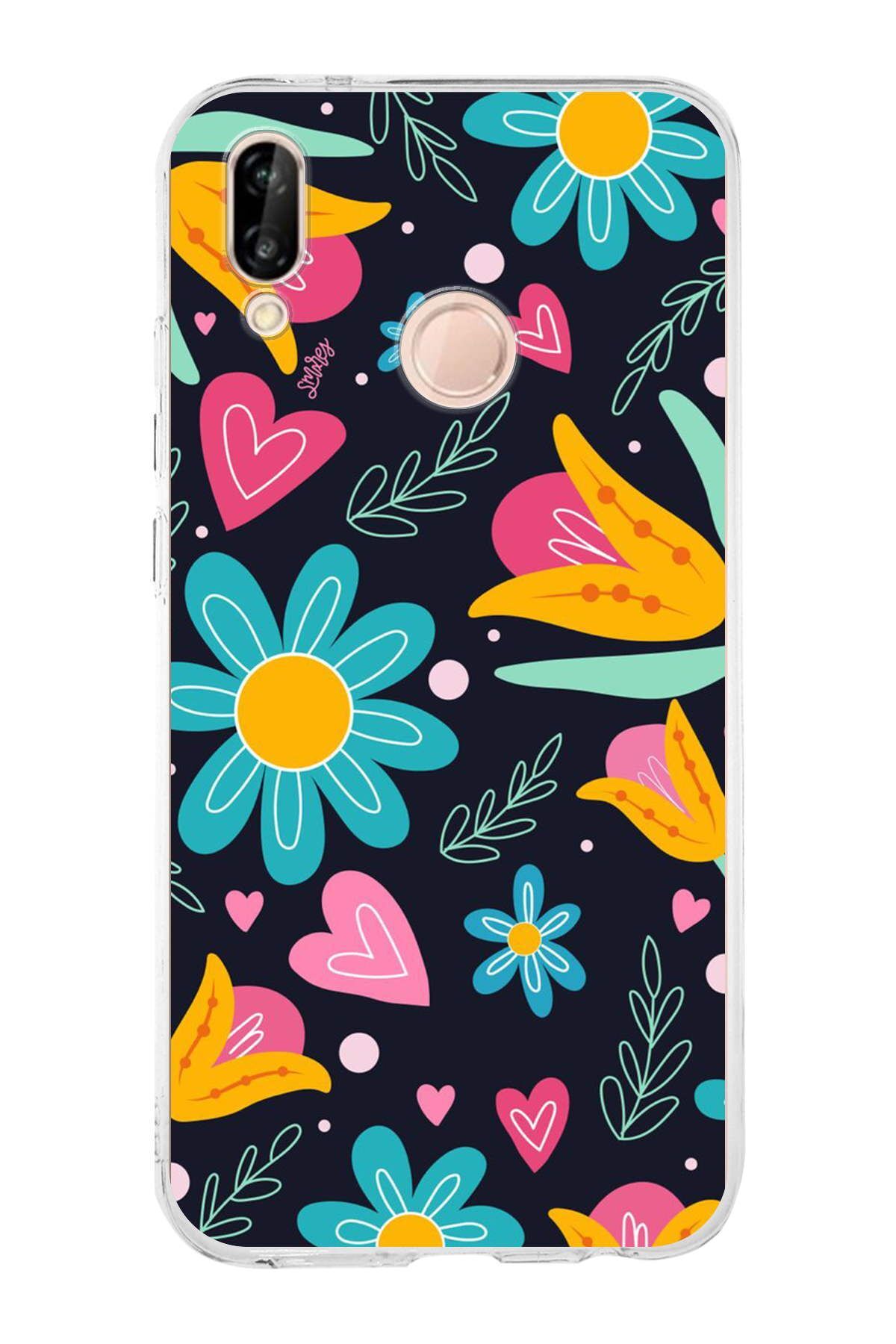 Huawei P20 Lite ile Uyumlu 1mm Slim Fit Retro Renkler 1 Baskılı Şeffaf Kılıf
