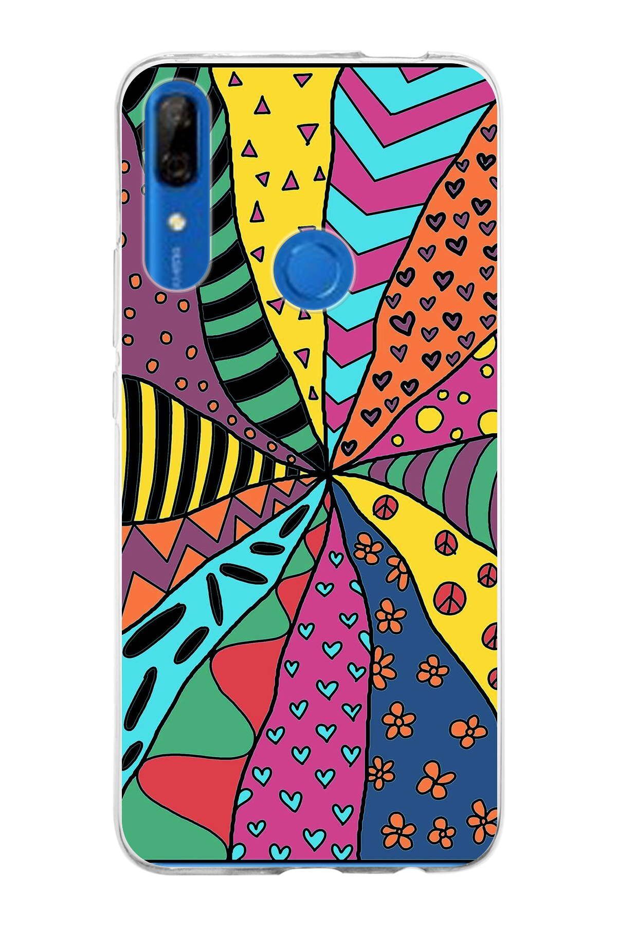 Huawei P Smart Z ile Uyumlu 1mm Slim Fit Retro Renkler 4 Baskılı Şeffaf Kılıf