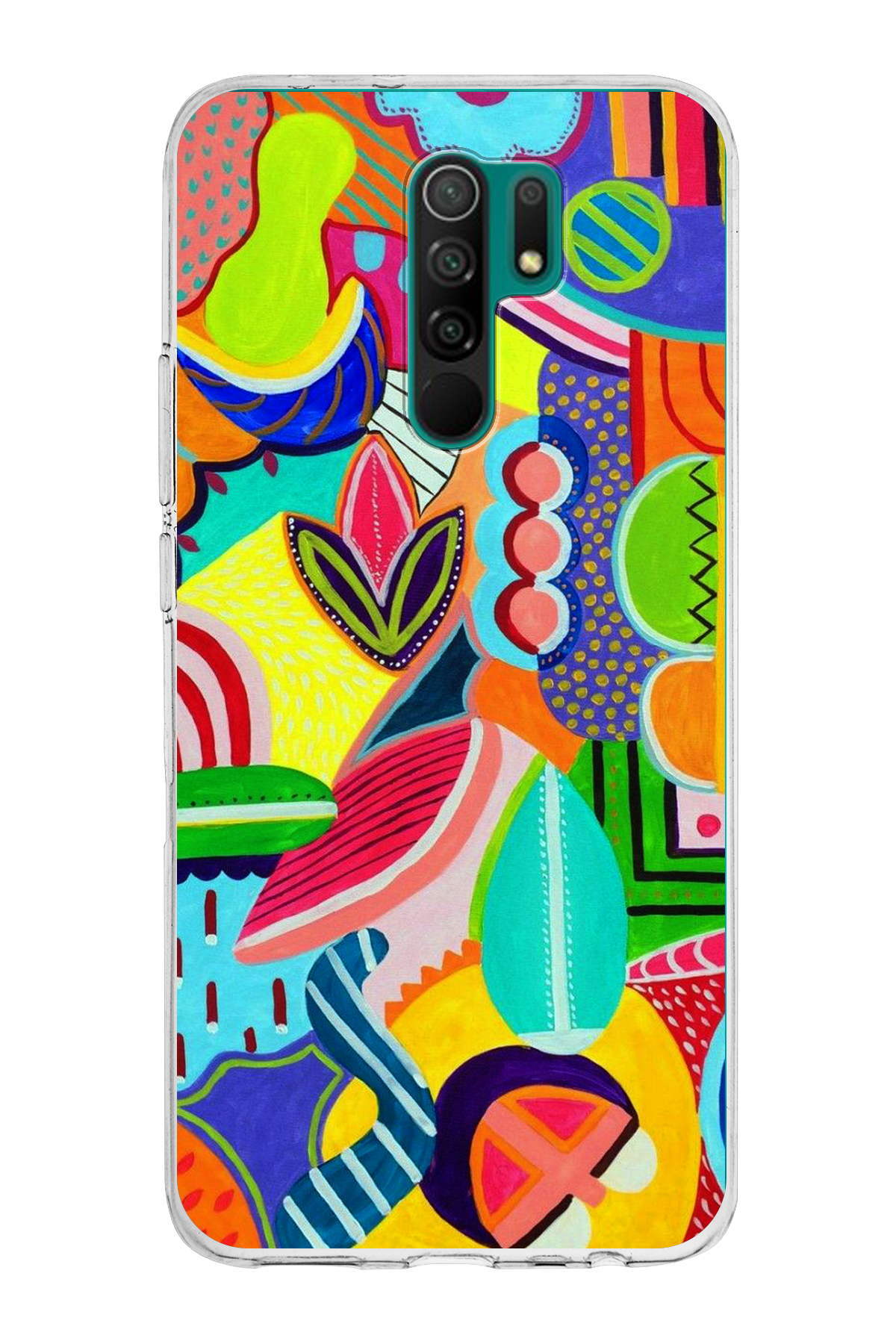 Xiaomi Redmi 9 ile Uyumlu 1mm Slim Fit Retro Renkler 6 Baskılı Şeffaf Kılıf