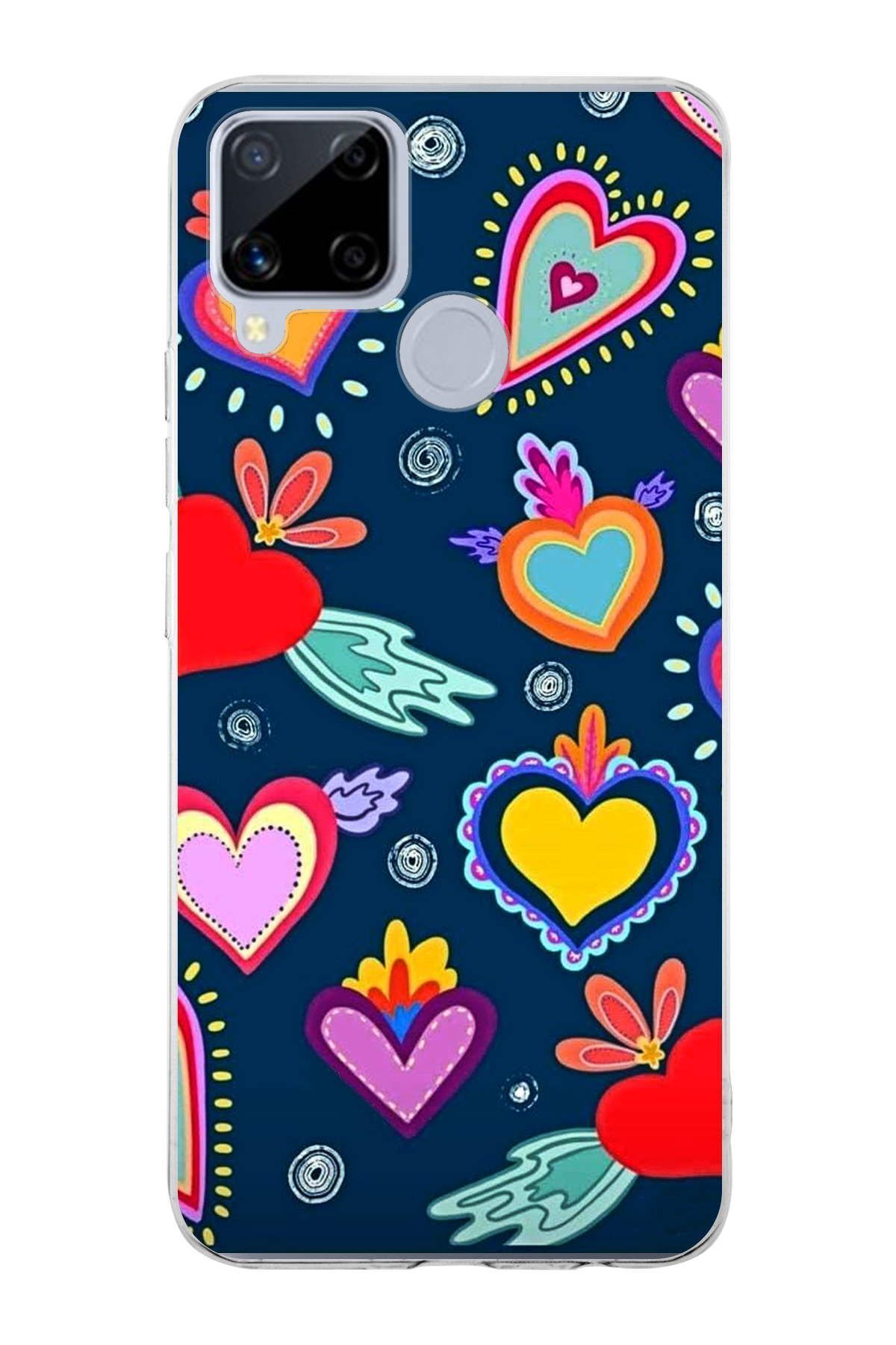 Realme C15 ile Uyumlu 1mm Slim Fit Retro Renkler 3 Baskılı Şeffaf Kılıf