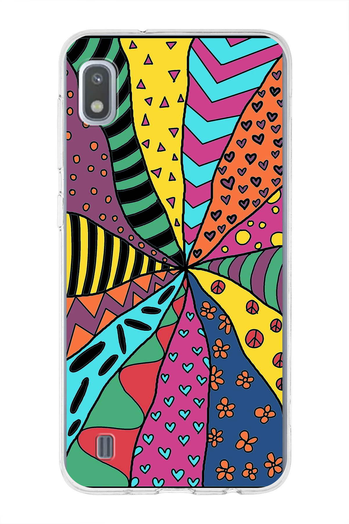 Samsung Galaxy A10 ile Uyumlu 1mm Slim Fit Retro Renkler 4 Baskılı Şeffaf Kılıf