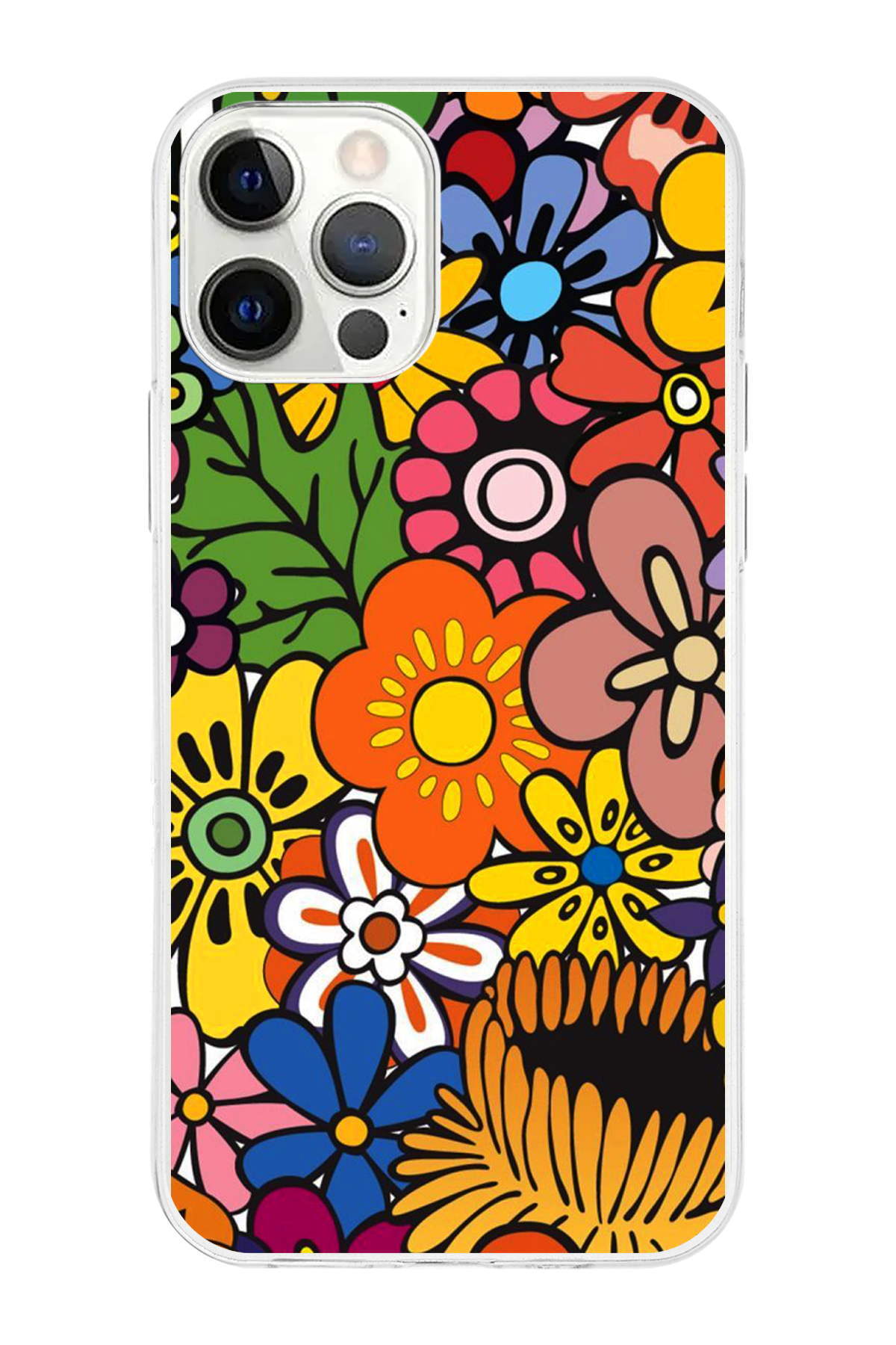 Apple iPhone 12 Pro Max ile Uyumlu 1mm Slim Fit Retro Renkler 2 Baskılı Şeffaf Kılıf