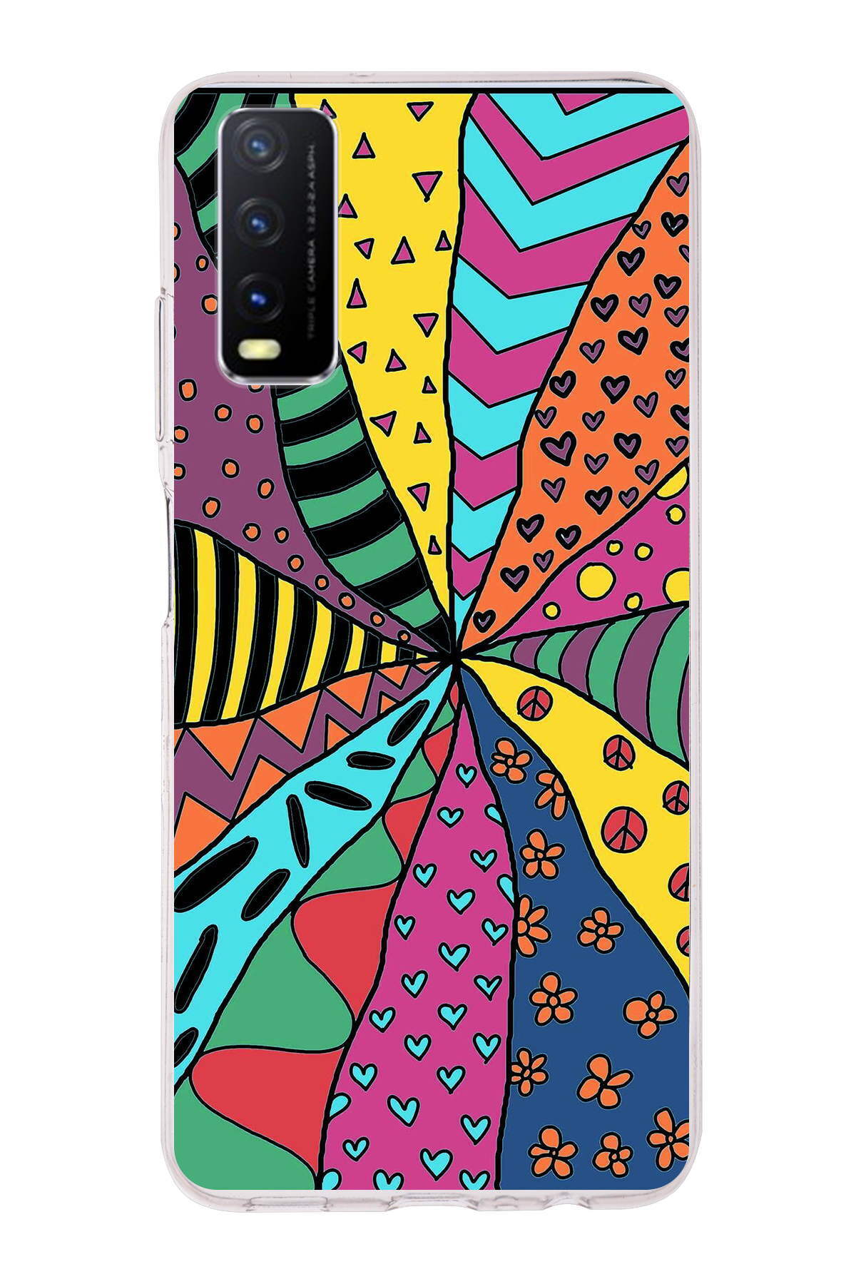 Vivo Y20 ile Uyumlu 1mm Slim Fit Retro Renkler 4 Baskılı Şeffaf Kılıf