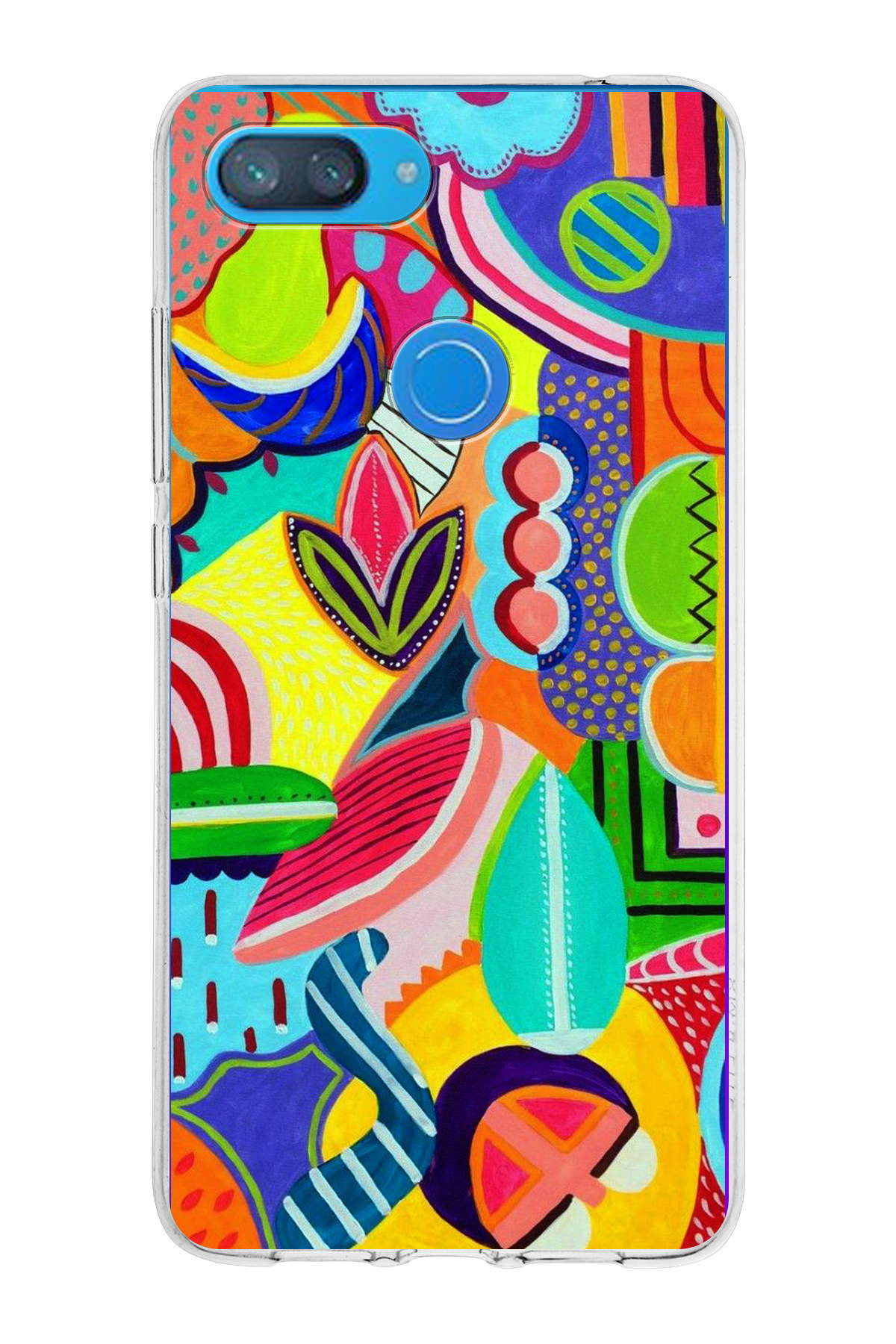 Xiaomi Mi 8 Lite ile Uyumlu 1mm Slim Fit Retro Renkler 6 Baskılı Şeffaf Kılıf