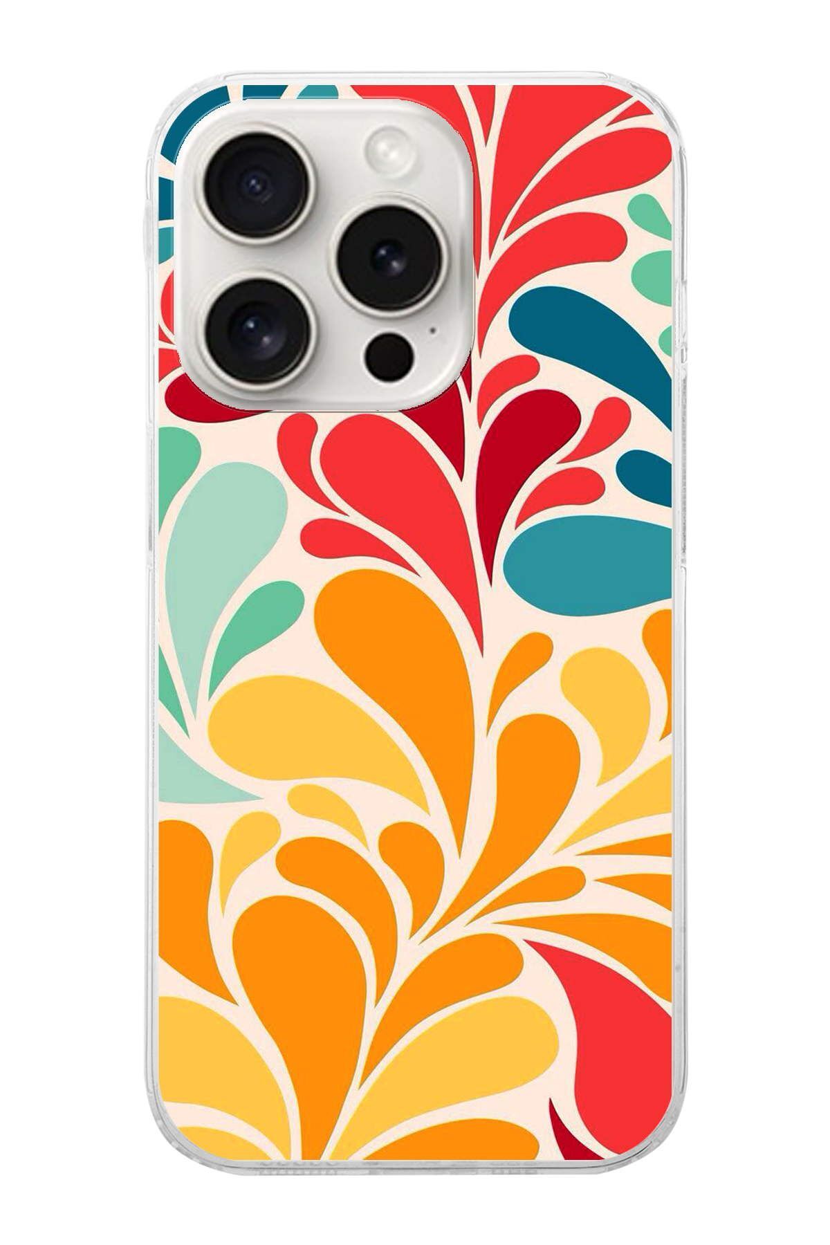 Apple iPhone 15 Pro ile Uyumlu 1mm Slim Fit Retro Renkler 5 Baskılı Şeffaf Kılıf