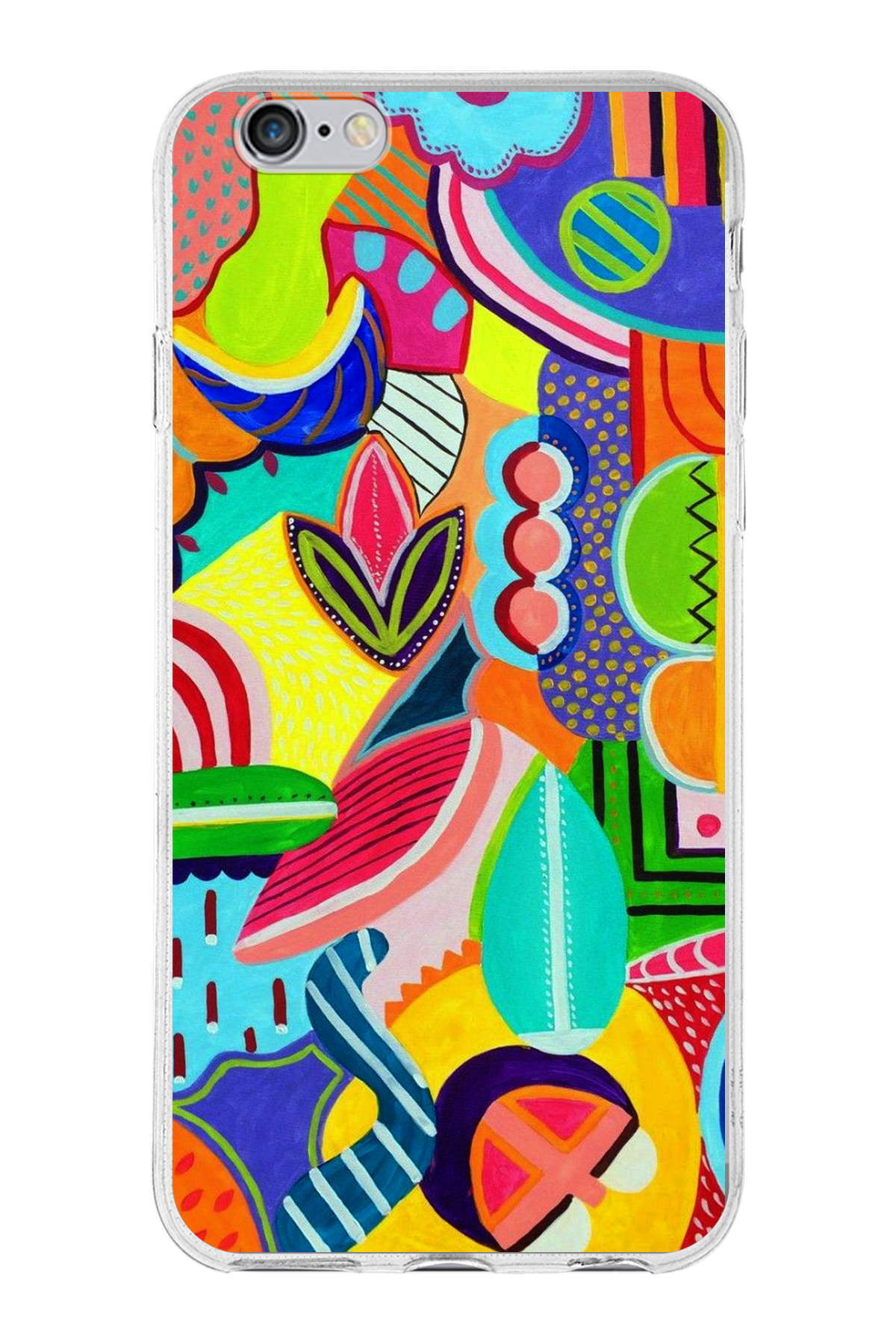 Apple iPhone 6S ile Uyumlu 1mm Slim Fit Retro Renkler 6 Baskılı Şeffaf Kılıf