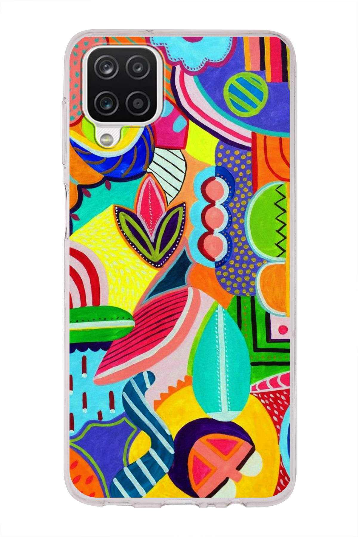 Samsung Galaxy A12 ile Uyumlu 1mm Slim Fit Retro Renkler 6 Baskılı Şeffaf Kılıf