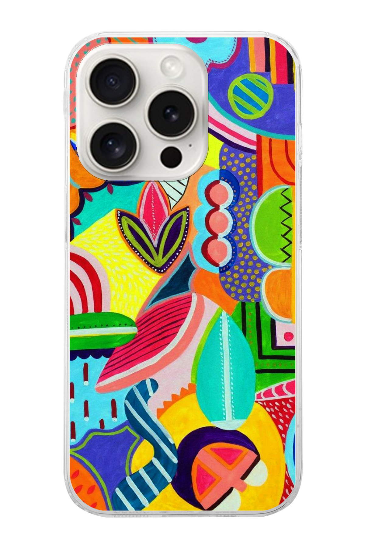 Apple iPhone 15 Pro ile Uyumlu 1mm Slim Fit Retro Renkler 6 Baskılı Şeffaf Kılıf