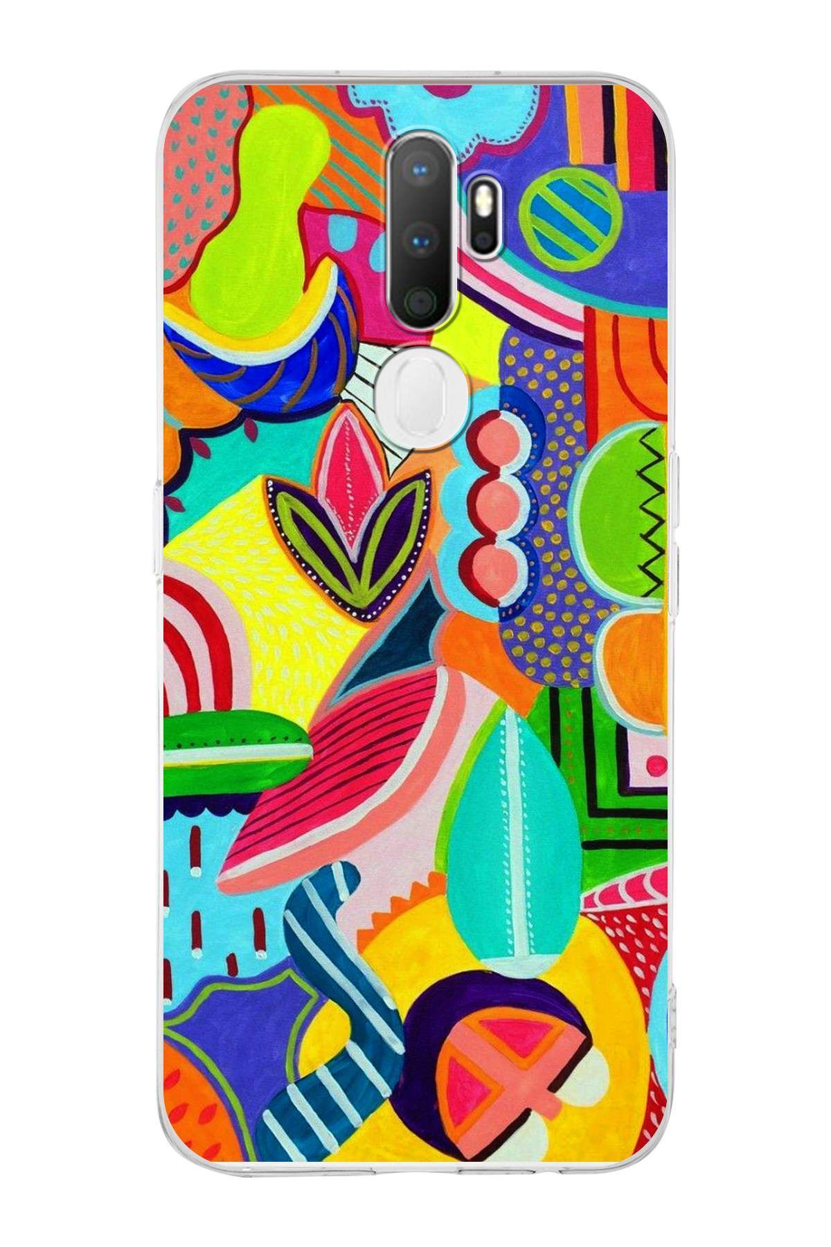 Oppo A9 2020 ile Uyumlu 1mm Slim Fit Retro Renkler 6 Baskılı Şeffaf Kılıf