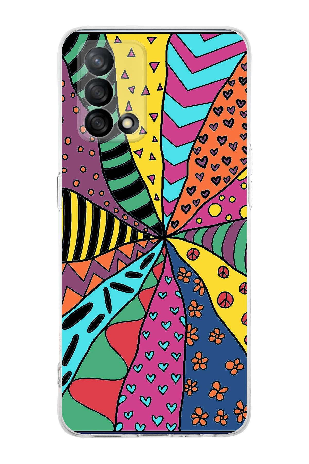 Oppo A74 ile Uyumlu 1mm Slim Fit Retro Renkler 4 Baskılı Şeffaf Kılıf