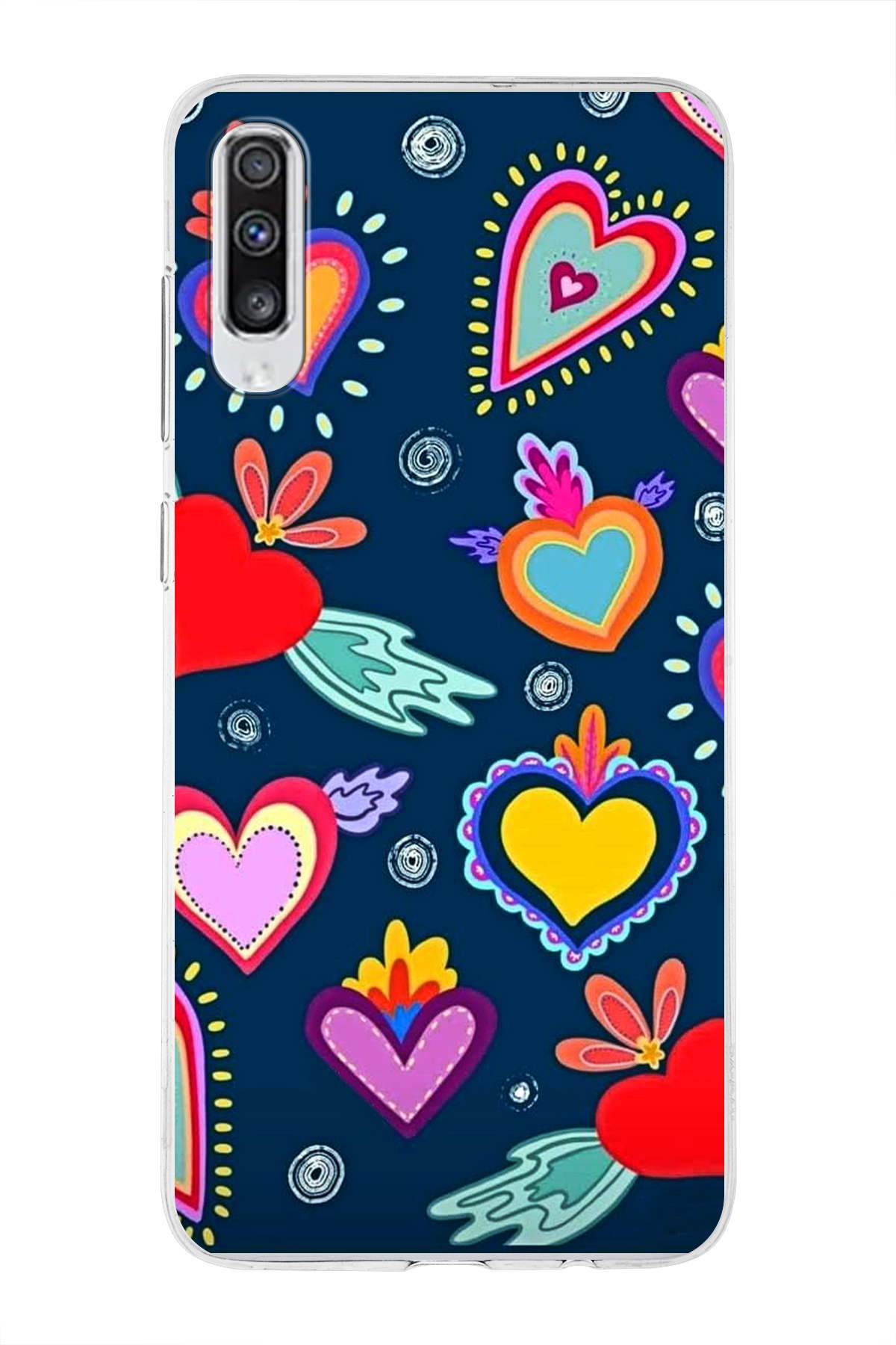 Samsung Galaxy A70 ile Uyumlu 1mm Slim Fit Retro Renkler 3 Baskılı Şeffaf Kılıf