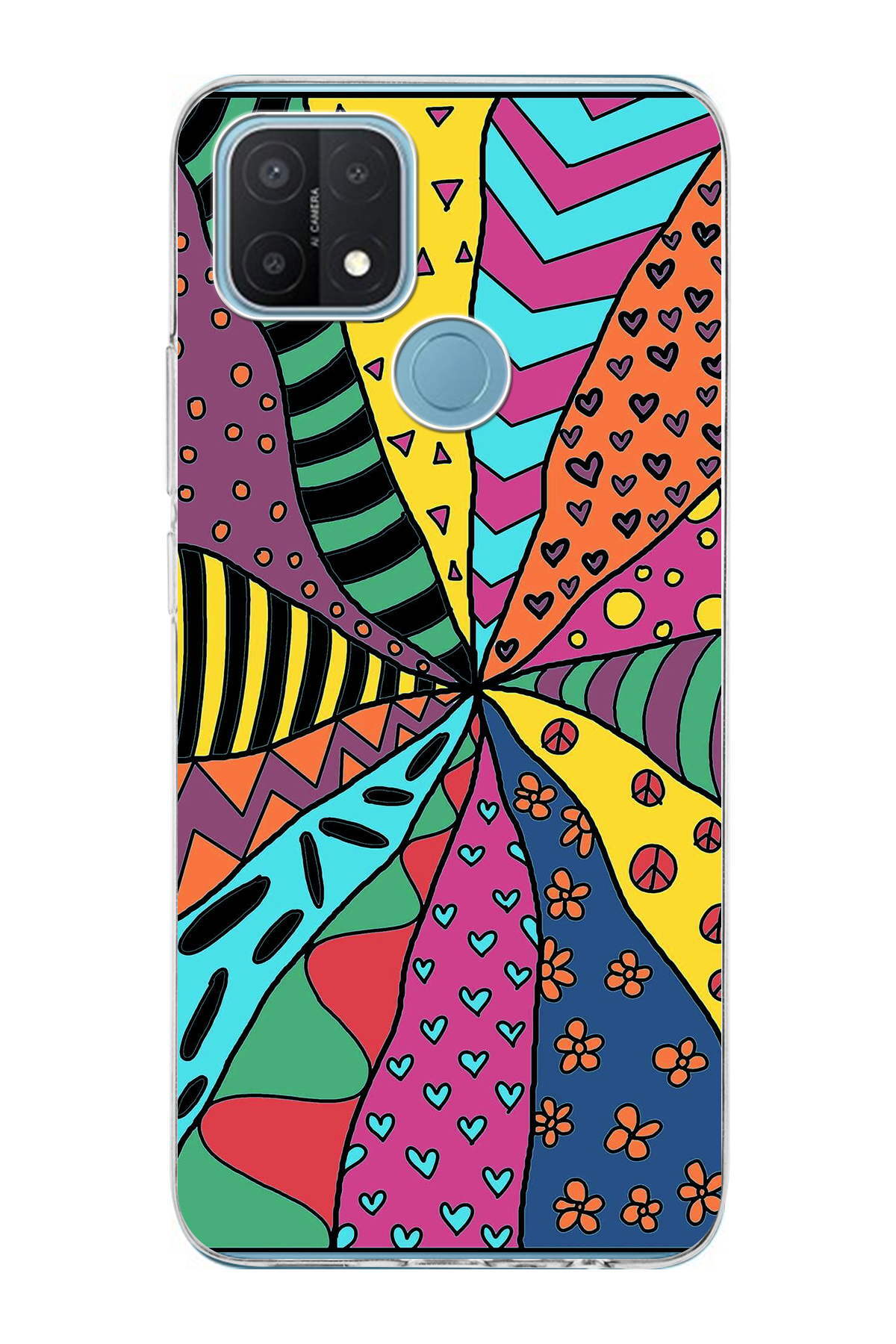 Oppo A15 ile Uyumlu 1mm Slim Fit Retro Renkler 4 Baskılı Şeffaf Kılıf