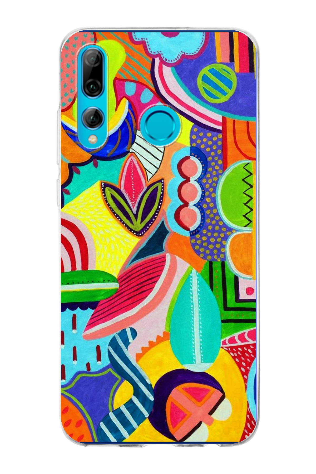 Huawei P Smart Plus 2019 ile Uyumlu 1mm Slim Fit Retro Renkler 6 Baskılı Şeffaf Kılıf