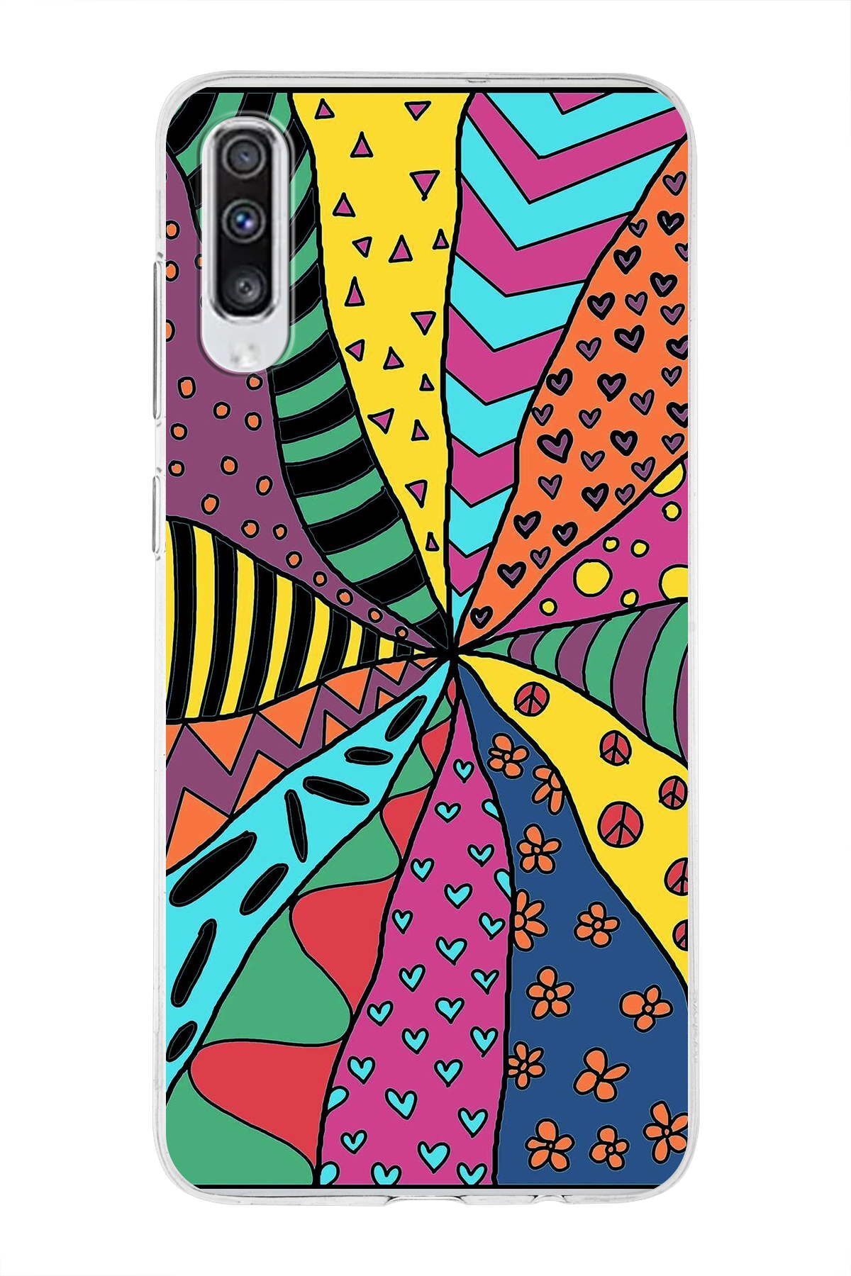 Samsung Galaxy A70 ile Uyumlu 1mm Slim Fit Retro Renkler 4 Baskılı Şeffaf Kılıf