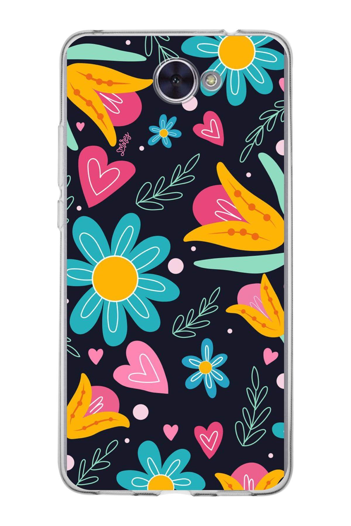 Huawei Y7 2017 ile Uyumlu 1mm Slim Fit Retro Renkler 1 Baskılı Şeffaf Kılıf