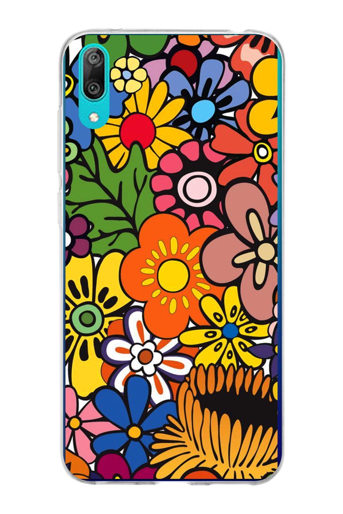 Huawei Y7 Pro 2019 ile Uyumlu 1mm Slim Fit Retro Renkler 2 Baskılı Şeffaf Kılıf