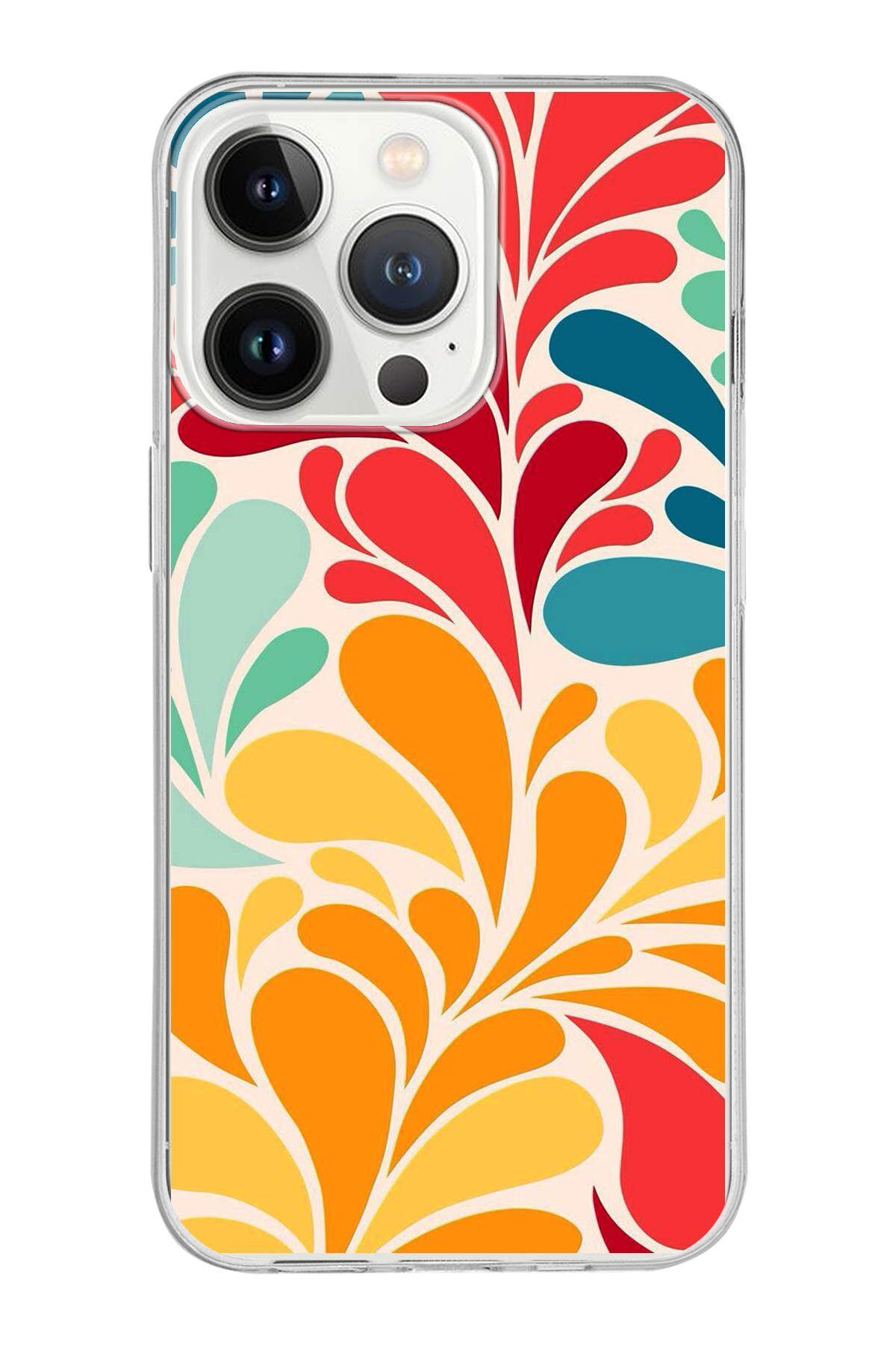 Apple iPhone 13 Pro Max ile Uyumlu 1mm Slim Fit Retro Renkler 5 Baskılı Şeffaf Kılıf