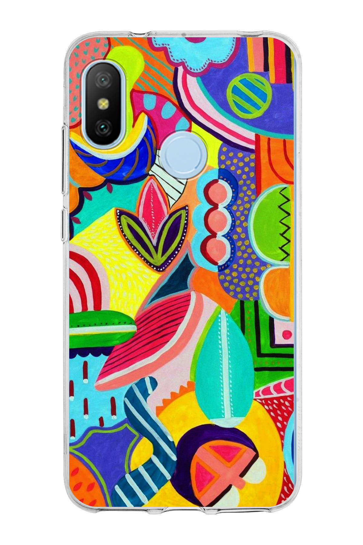 Xiaomi Mi A2 ile Uyumlu 1mm Slim Fit Retro Renkler 6 Baskılı Şeffaf Kılıf
