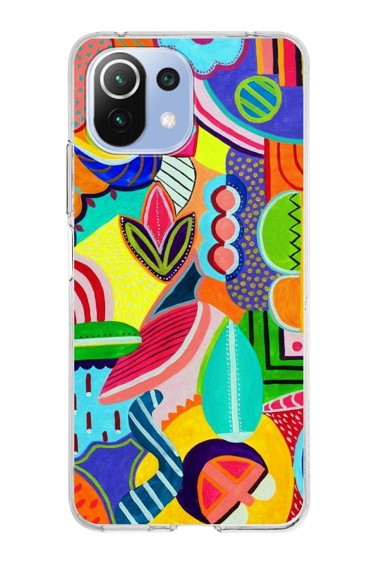 Xiaomi Mi 11 Lite ile Uyumlu 1mm Slim Fit Retro Renkler 6 Baskılı Şeffaf Kılıf