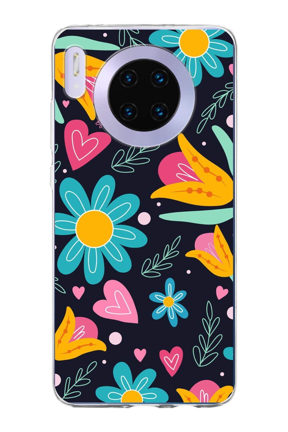 Huawei Mate 30 ile Uyumlu 1mm Slim Fit Retro Renkler 1 Baskılı Şeffaf Kılıf