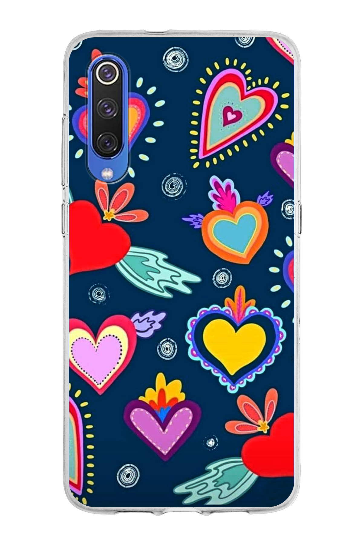 Xiaomi Mi 9 ile Uyumlu 1mm Slim Fit Retro Renkler 3 Baskılı Şeffaf Kılıf