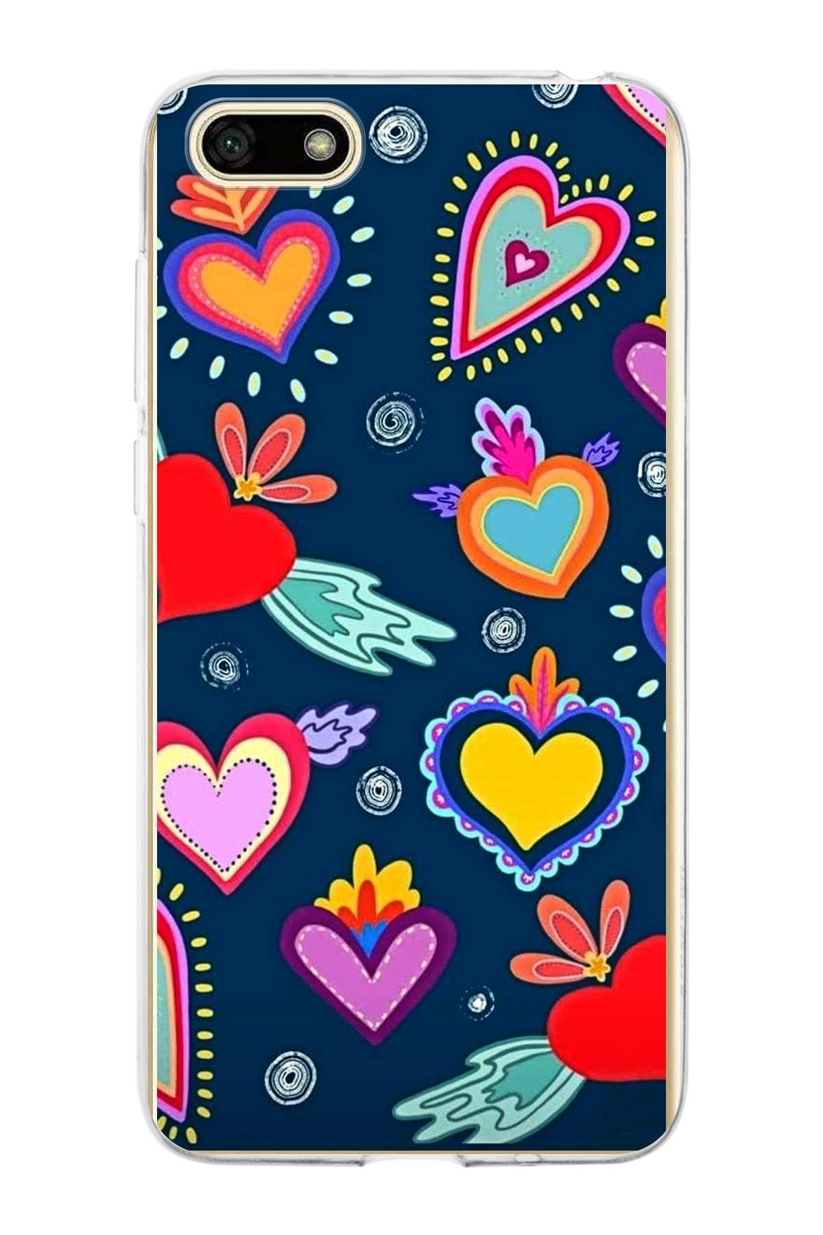 Huawei Y5 2018 ile Uyumlu 1mm Slim Fit Retro Renkler 3 Baskılı Şeffaf Kılıf