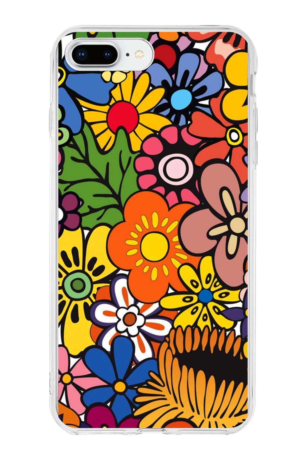 Apple iPhone 7 Plus ile Uyumlu 1mm Slim Fit Retro Renkler 2 Baskılı Şeffaf Kılıf