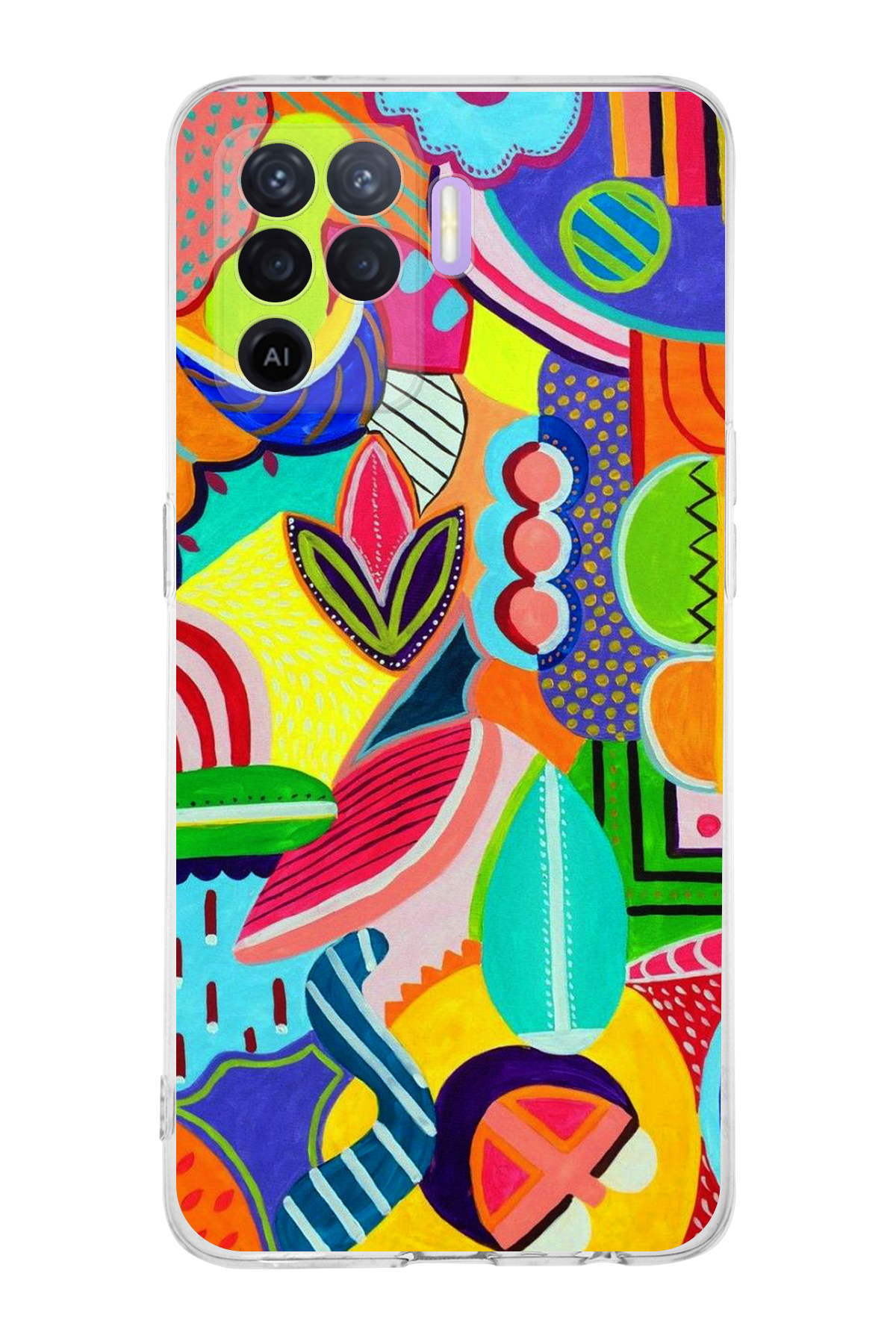 Oppo Reno 5 Lite ile Uyumlu 1mm Slim Fit Retro Renkler 6 Baskılı Şeffaf Kılıf