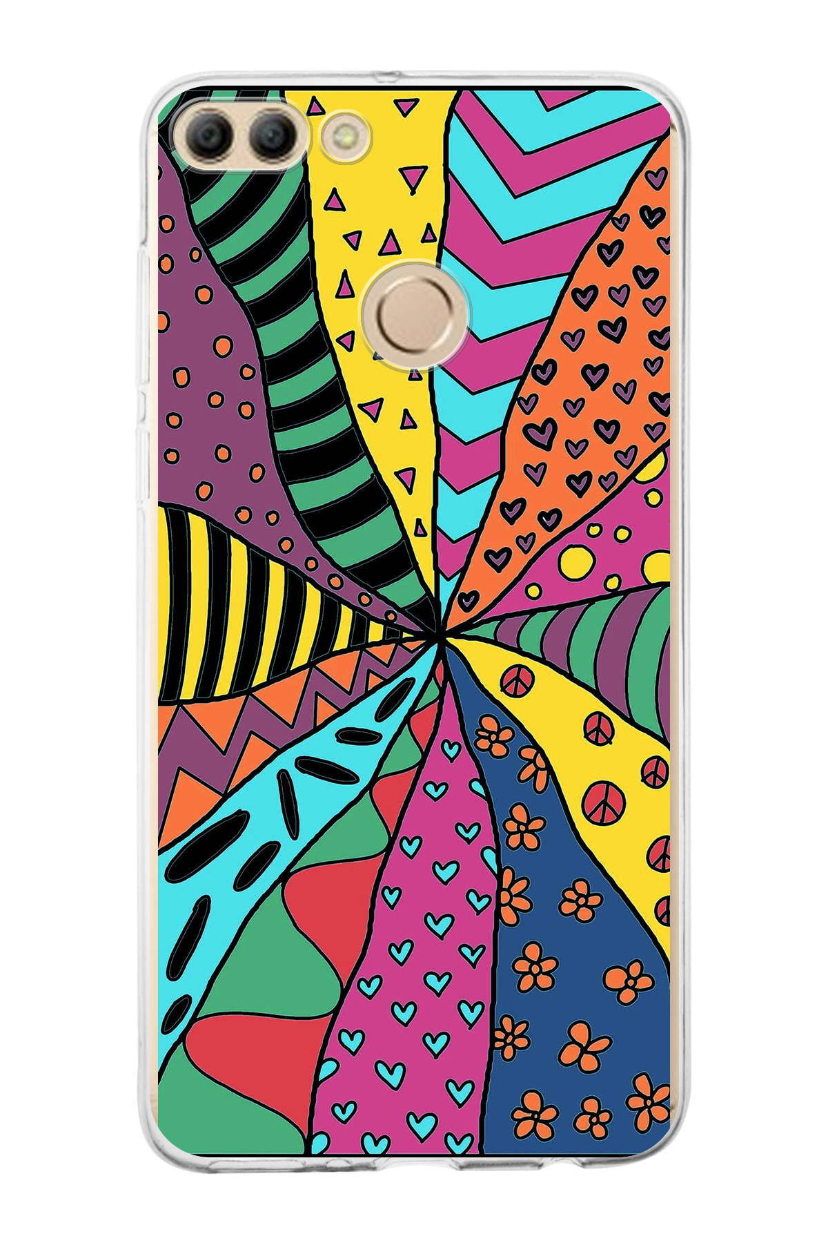 Huawei Y9 2018 ile Uyumlu 1mm Slim Fit Retro Renkler 4 Baskılı Şeffaf Kılıf