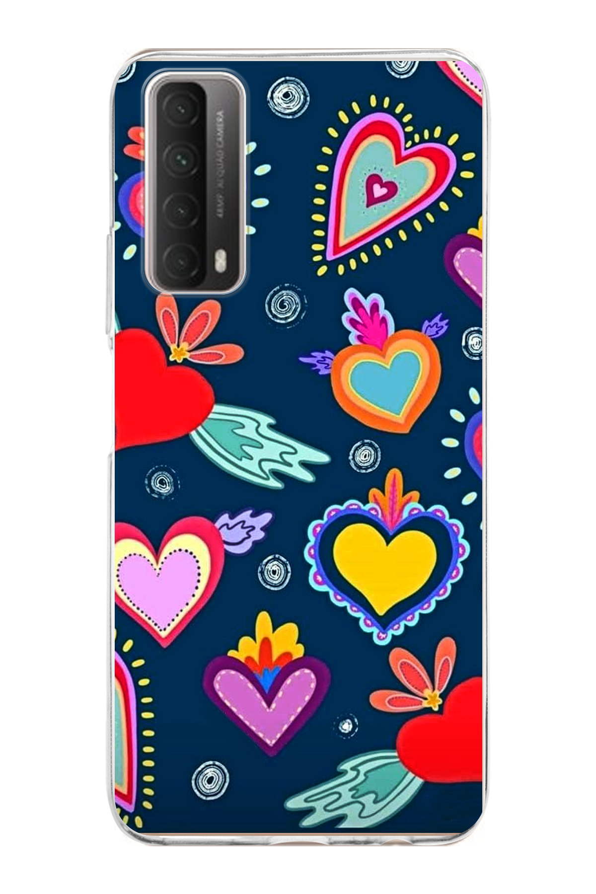 Huawei P Smart 2021 ile Uyumlu 1mm Slim Fit Retro Renkler 3 Baskılı Şeffaf Kılıf