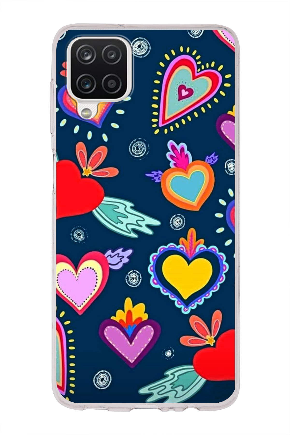 Samsung Galaxy A12 ile Uyumlu 1mm Slim Fit Retro Renkler 3 Baskılı Şeffaf Kılıf