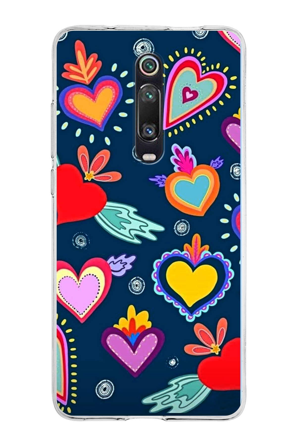 Xiaomi Mi 9T ile Uyumlu 1mm Slim Fit Retro Renkler 3 Baskılı Şeffaf Kılıf