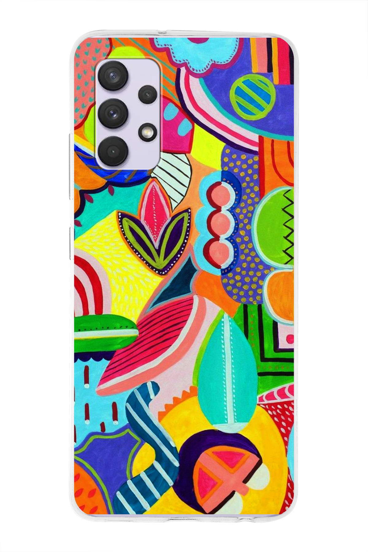 Samsung Galaxy A32 ile Uyumlu 1mm Slim Fit Retro Renkler 6 Baskılı Şeffaf Kılıf
