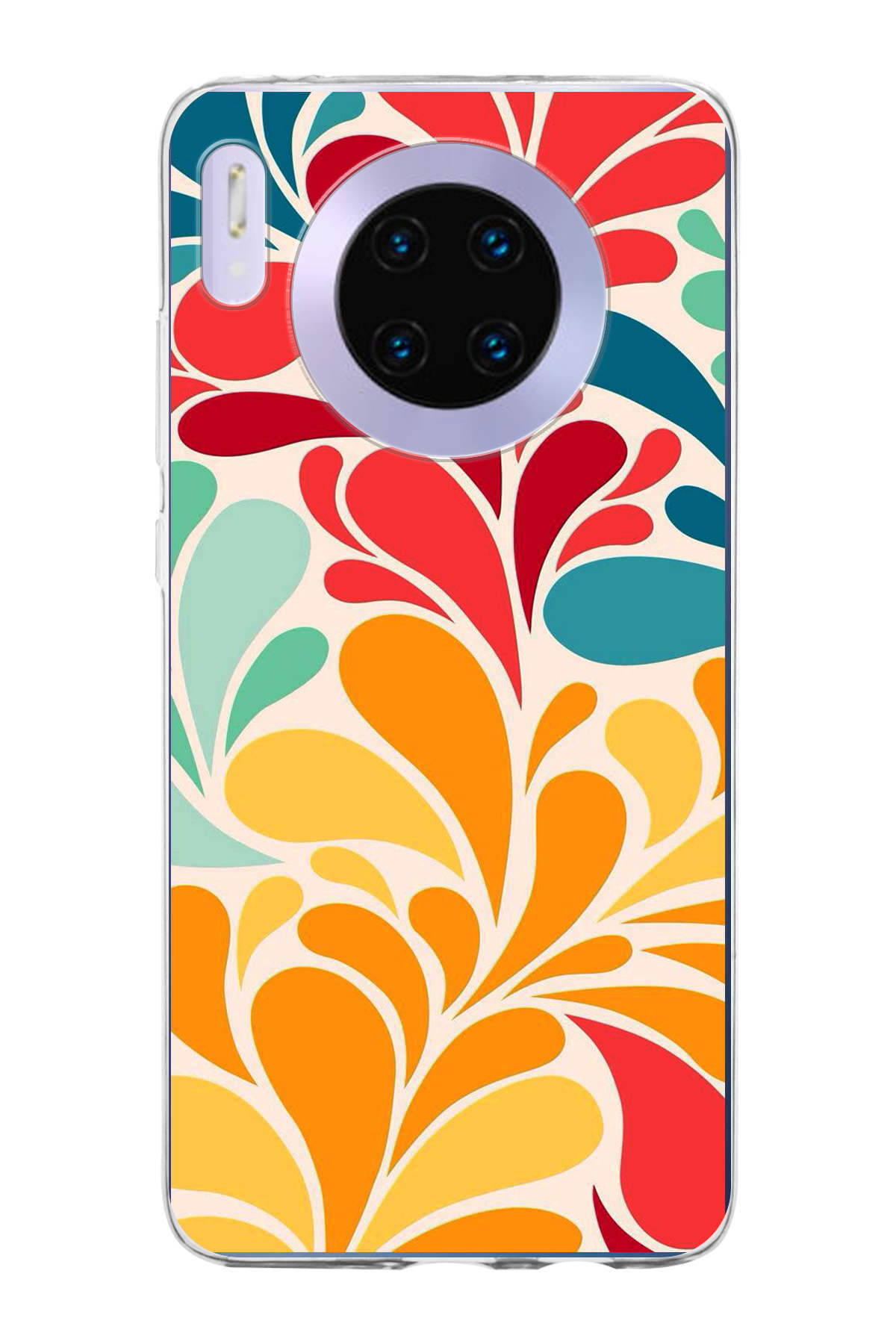 Huawei Mate 30 ile Uyumlu 1mm Slim Fit Retro Renkler 5 Baskılı Şeffaf Kılıf