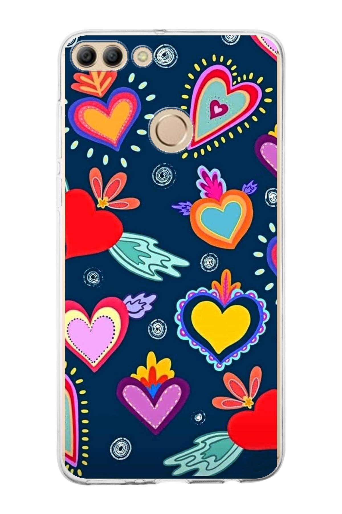 Huawei Y9 2018 ile Uyumlu 1mm Slim Fit Retro Renkler 3 Baskılı Şeffaf Kılıf