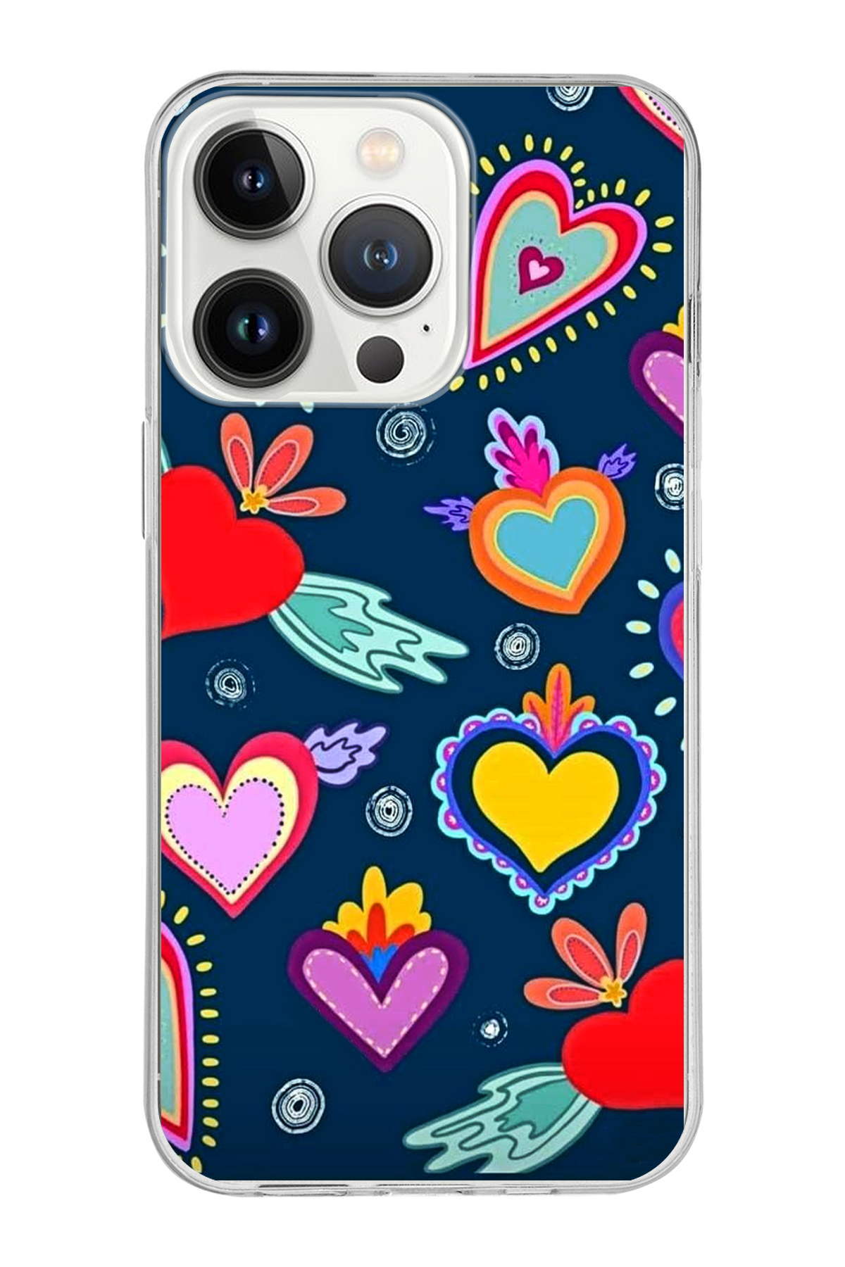 Apple iPhone 13 Pro ile Uyumlu 1mm Slim Fit Retro Renkler 3 Baskılı Şeffaf Kılıf