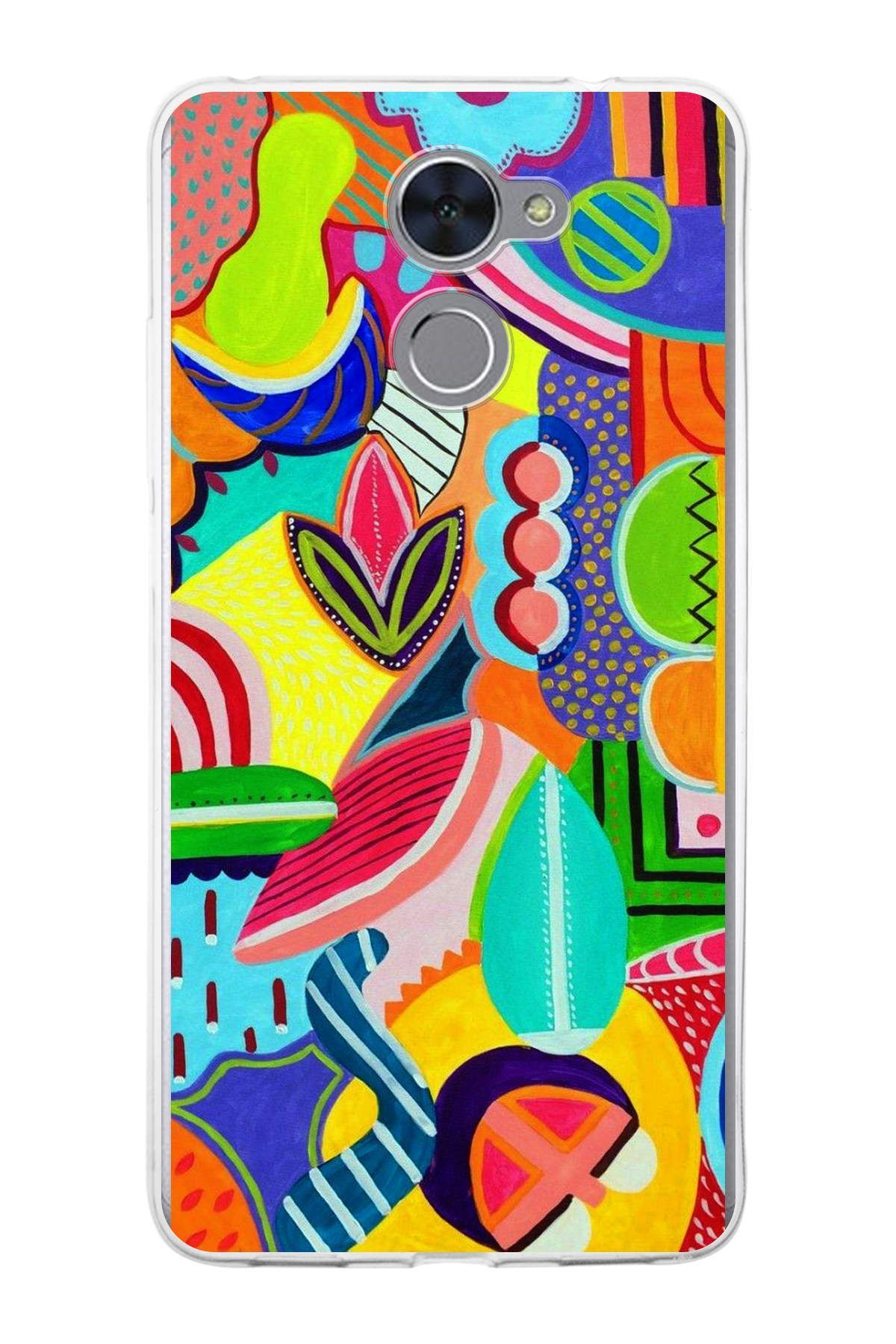 Huawei Y7 Prime ile Uyumlu 1mm Slim Fit Retro Renkler 6 Baskılı Şeffaf Kılıf