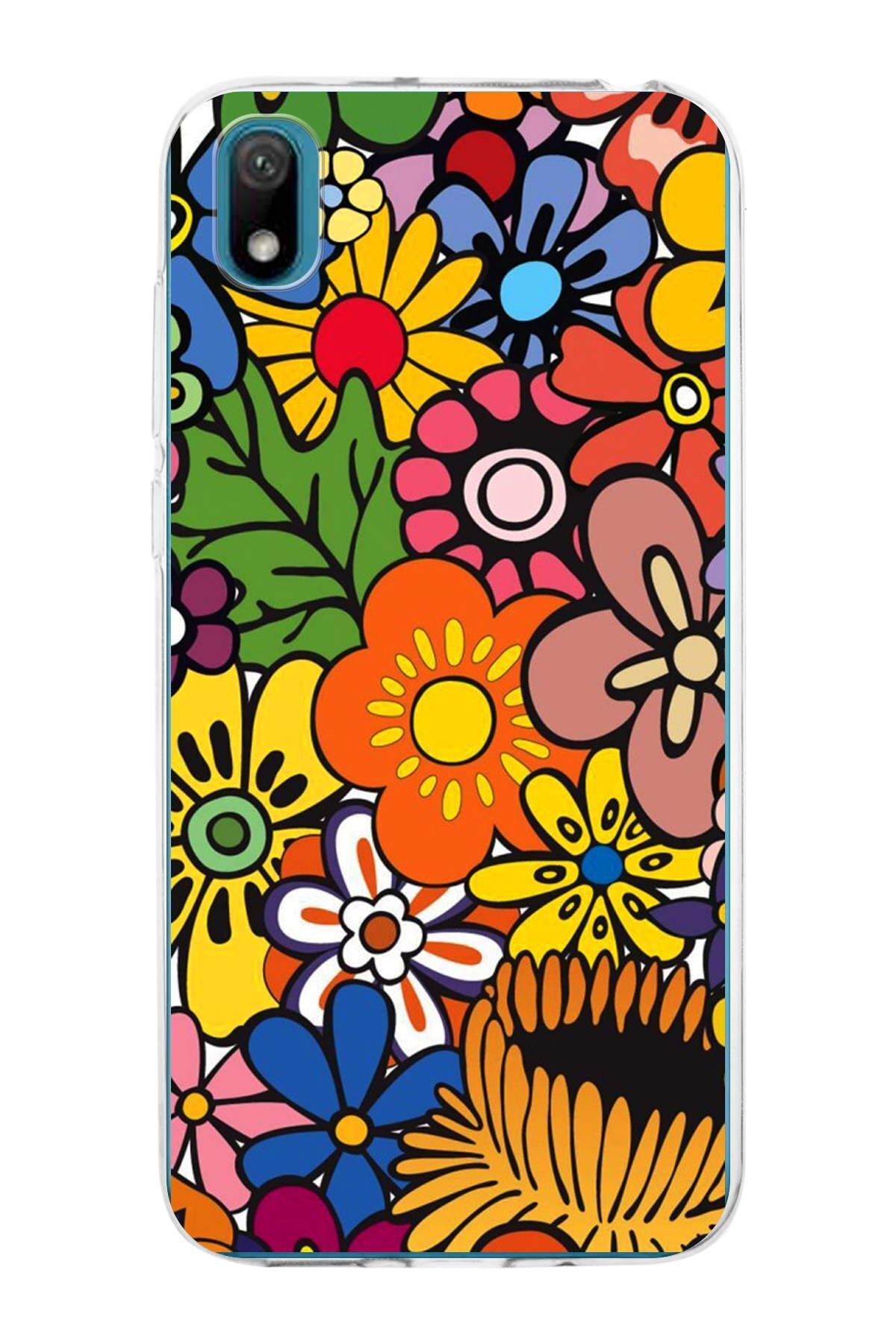 Huawei Y5 2019 ile Uyumlu 1mm Slim Fit Retro Renkler 2 Baskılı Şeffaf Kılıf