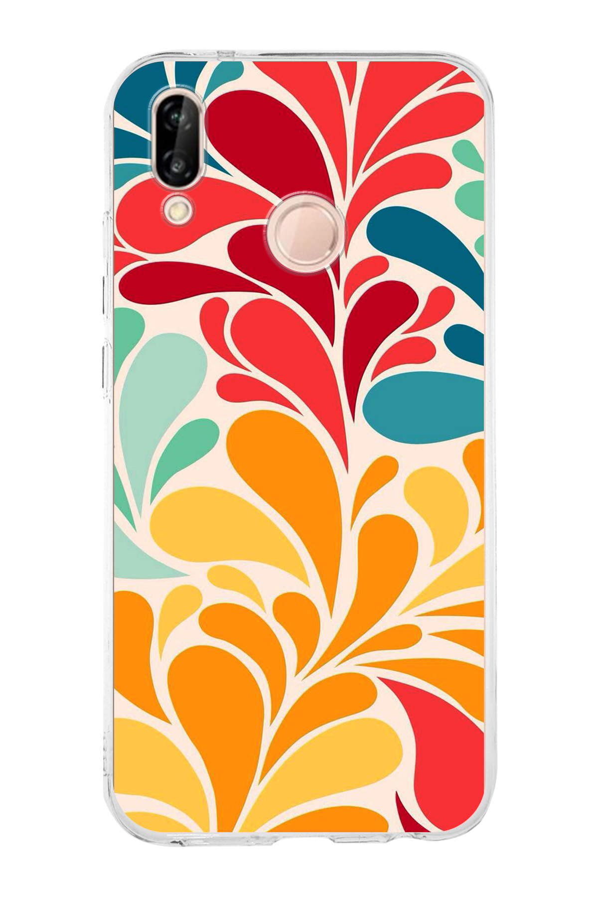 Huawei P20 Lite ile Uyumlu 1mm Slim Fit Retro Renkler 5 Baskılı Şeffaf Kılıf